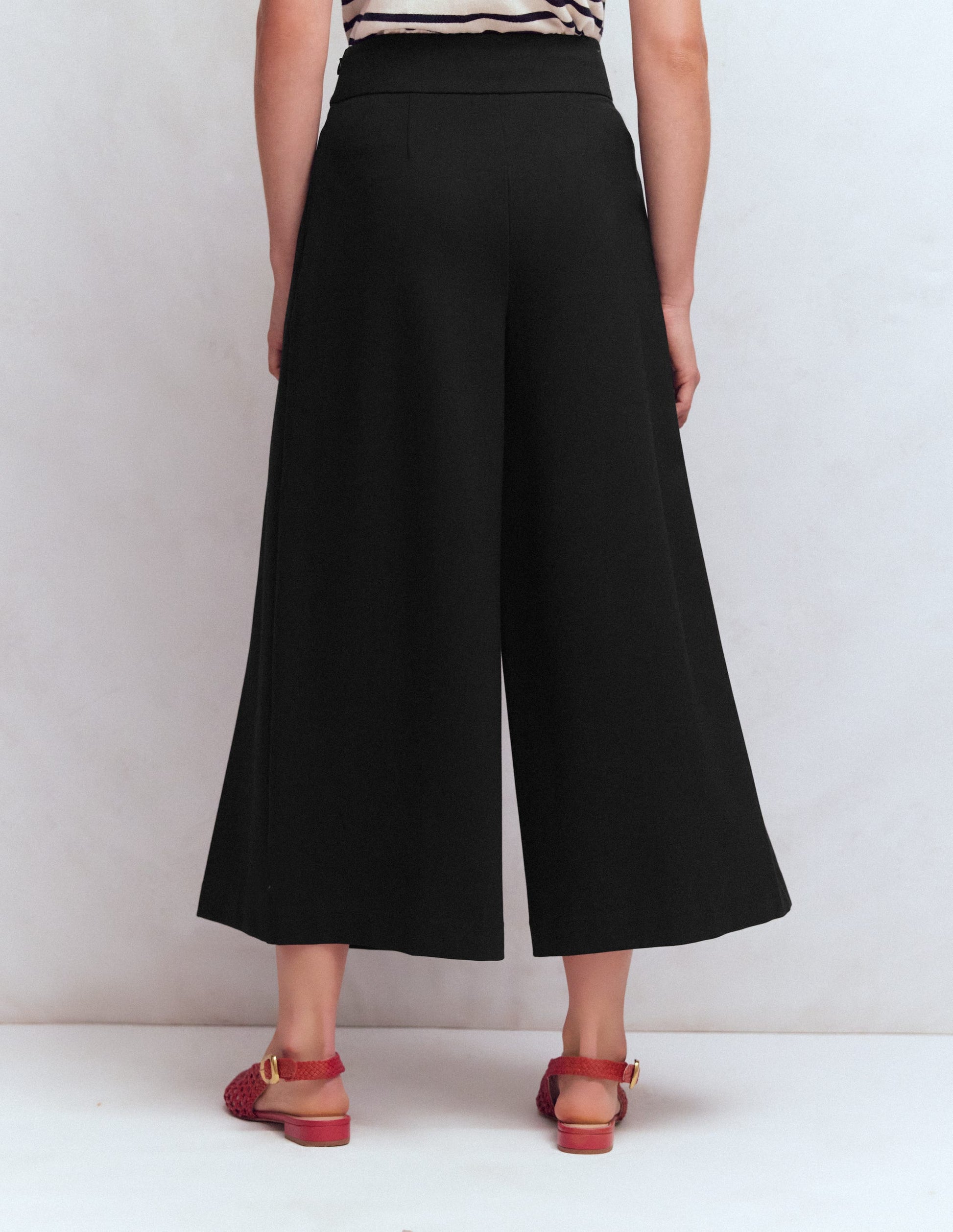 Single Pleat Ponte Culottes-Black-3