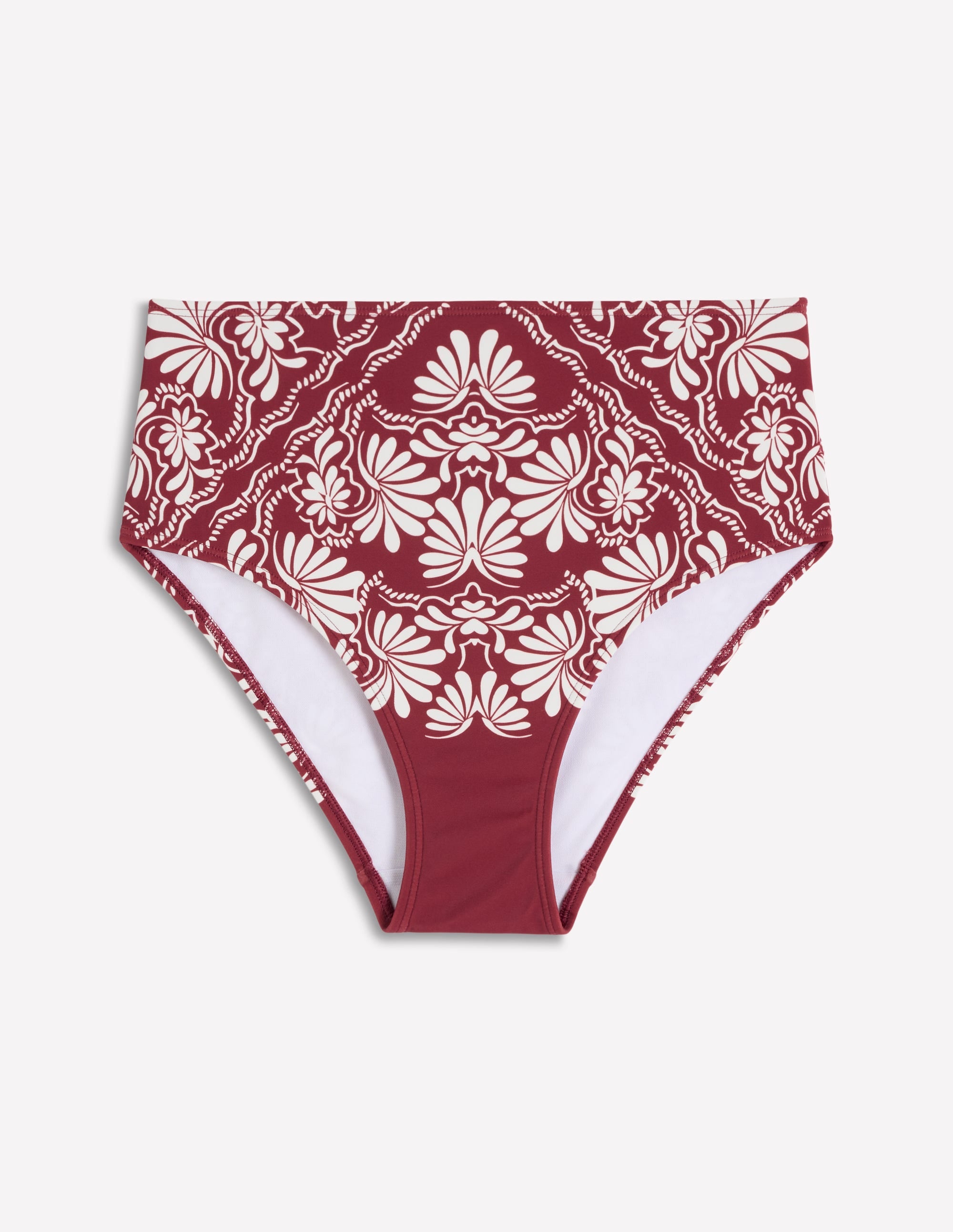 High Waisted Bikini Bottoms-Maroon, Botanical Charm - Image 6