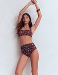 Bas de bikini froncé Kythira-Pois peints chocolat et bleu