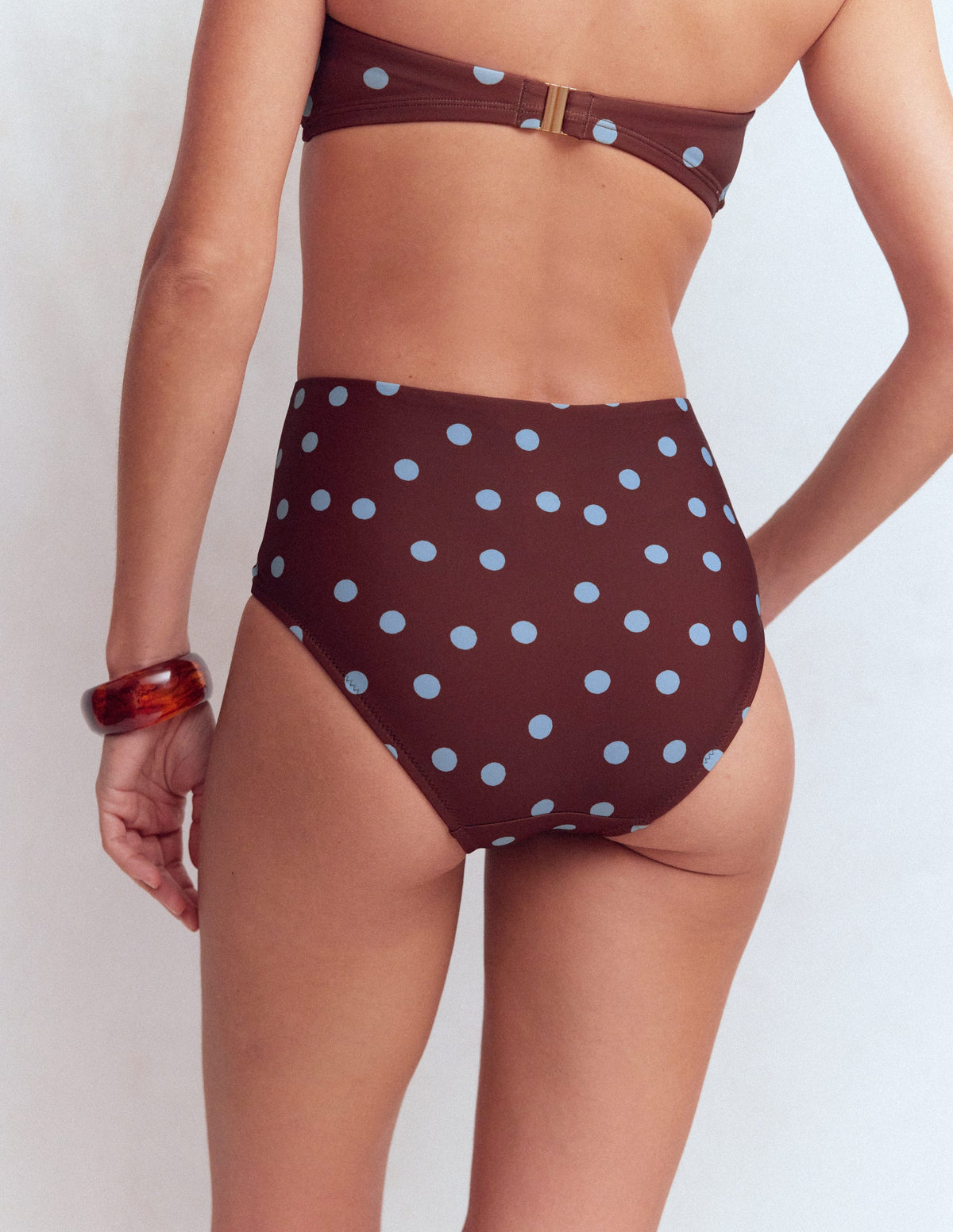 Bas de bikini froncé Kythira-Pois peints chocolat et bleu-3