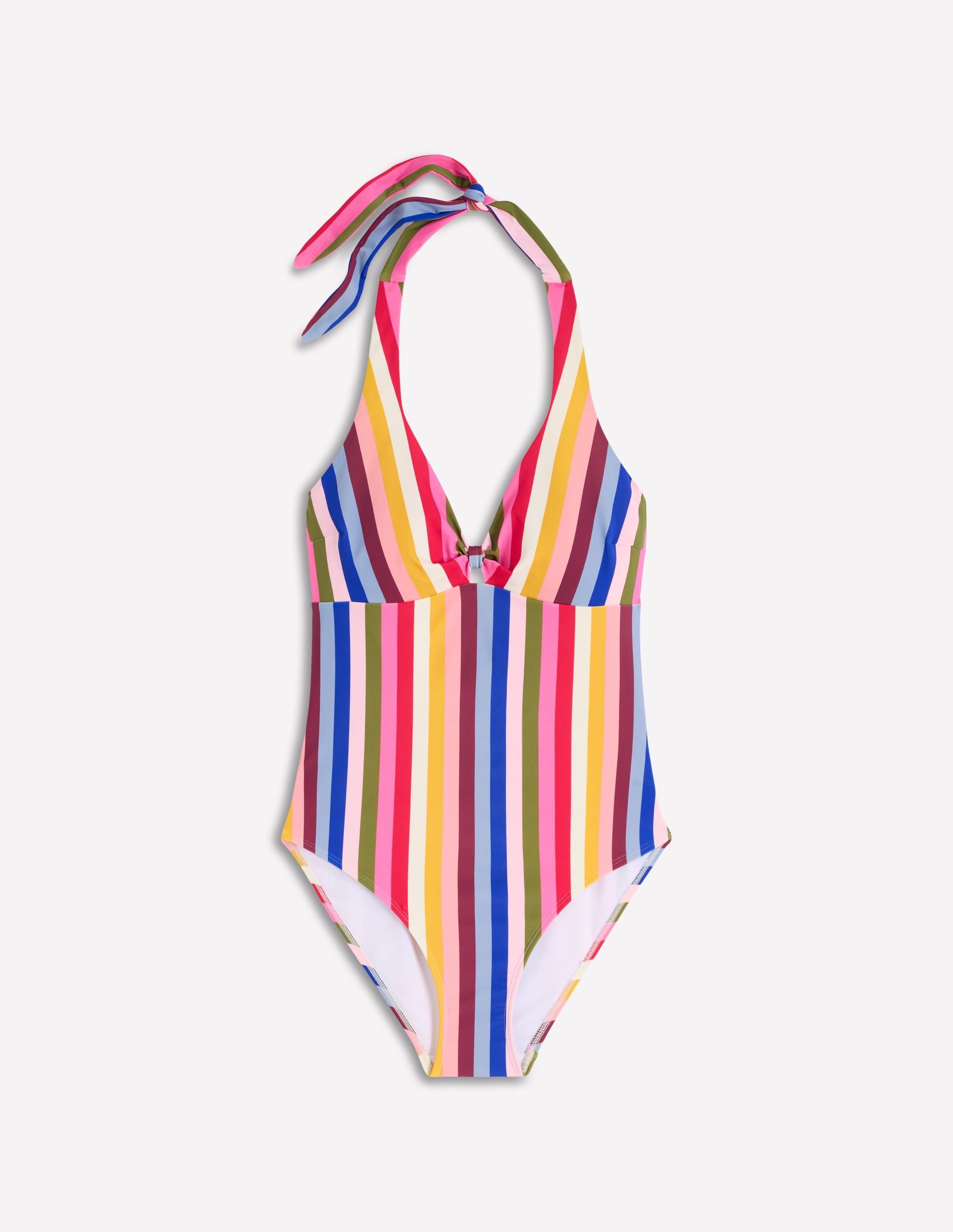Neckholder-Badeanzug mit Schleife-Ackerbohnengrün/Pink, Gestreift - Image 9