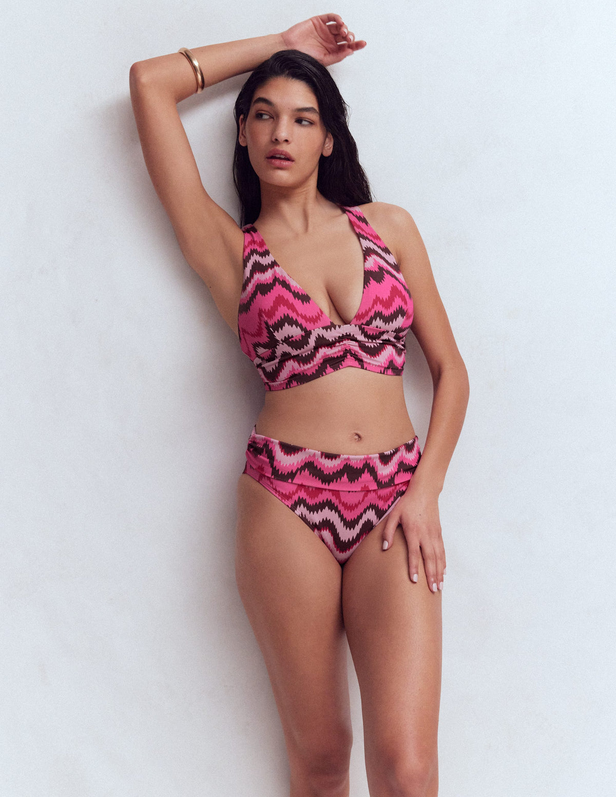 Mykonos Bikinioberteil mit tiefem V-Ausschnitt-Rosa, Zickzack-Welle-6