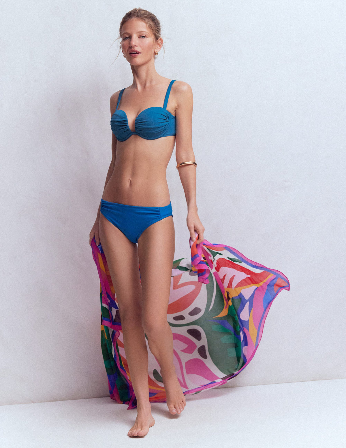 Bikini-Oberteil mit plissierten Körbchen-Meerblau, Diamantmuster - Image 5