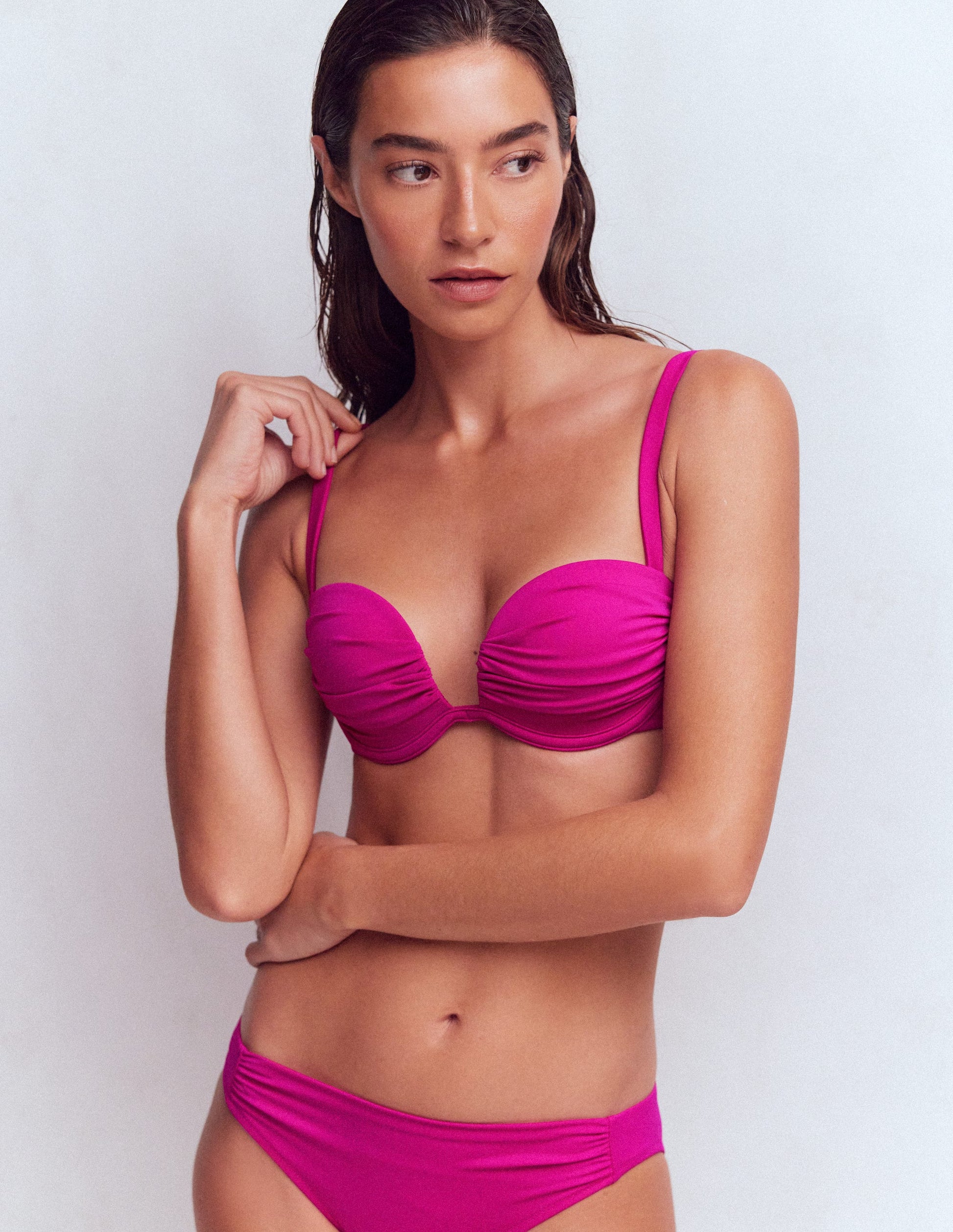 Bikini-Oberteil mit plissierten Körbchen-Helles Fuchsia-5