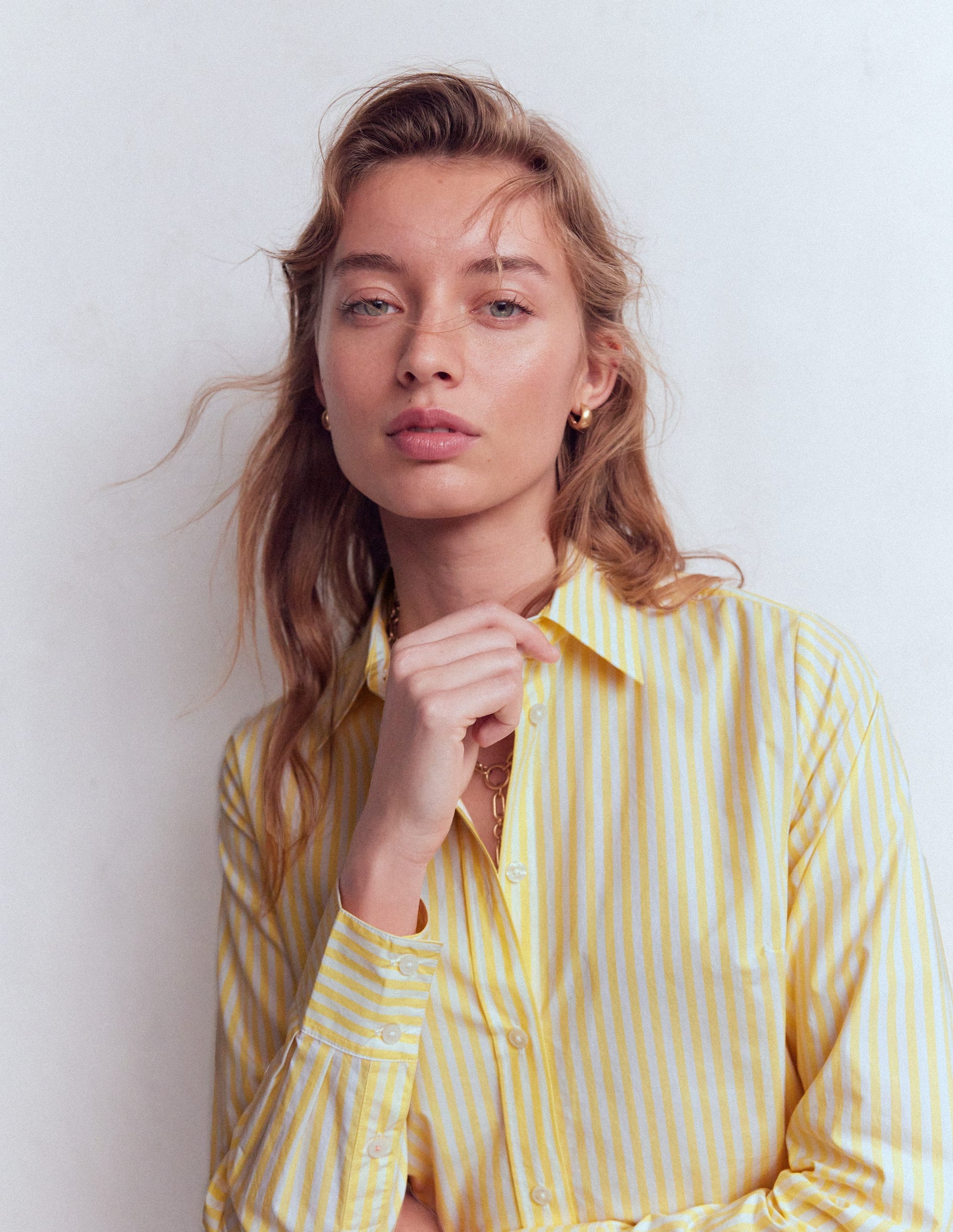 Sienna Baumwollhemd-Gelb Feine Streifen-2
