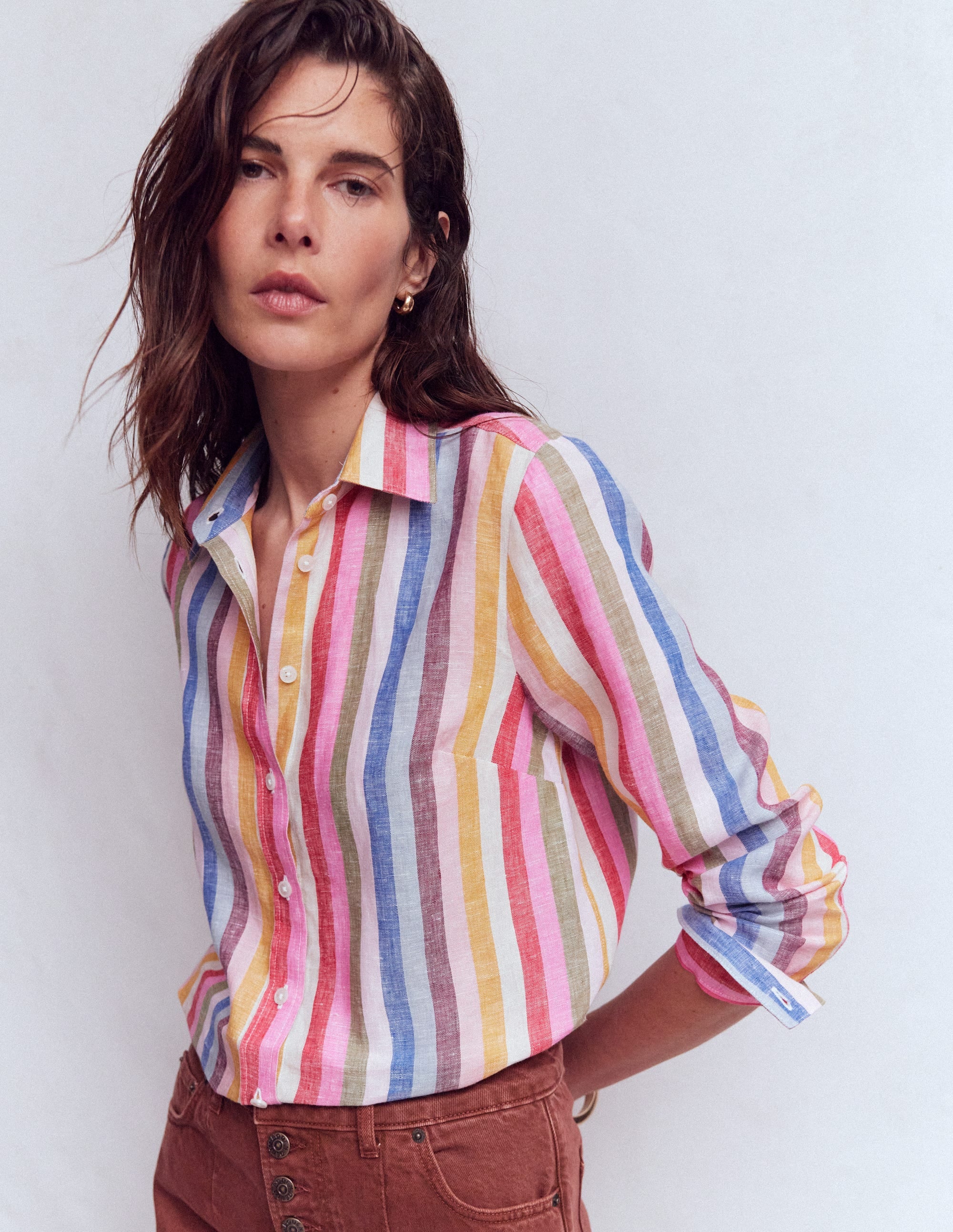 Sienna Leinenhemd-Rosa, Grün, Lila Bunt - Image 4
