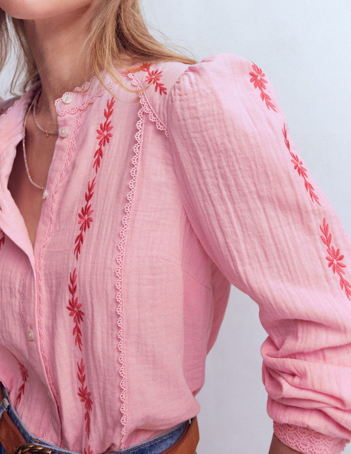 Rhea Trim Doublecloth Top-Formica Pink Embroidery-2