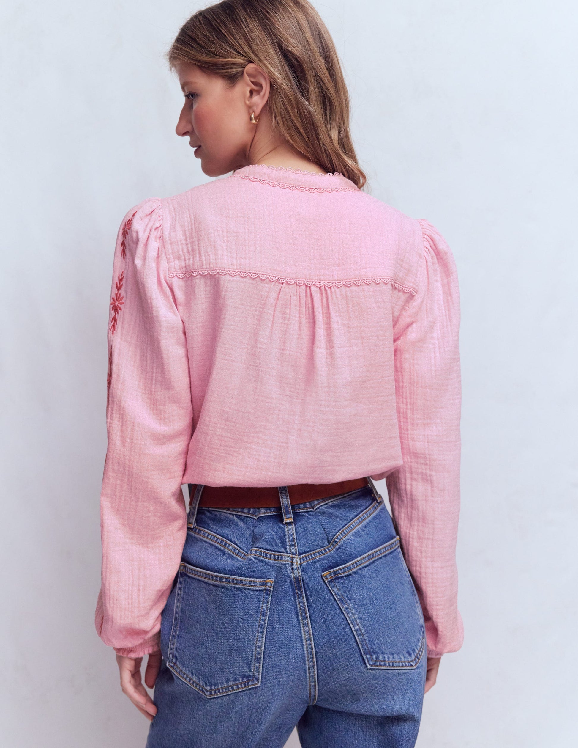 Rhea Trim Doublecloth Top-Formica Pink Embroidery-3