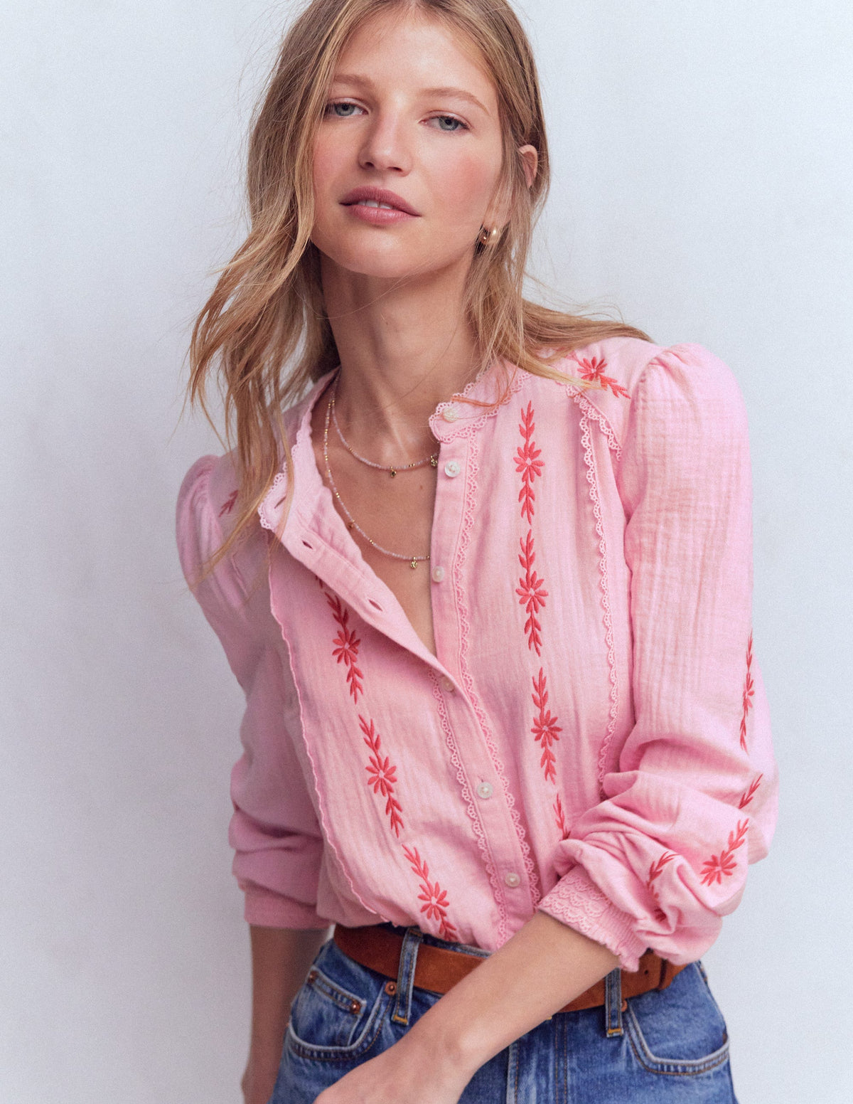 Rhea Trim Doublecloth Top-Formica Pink Embroidery-5