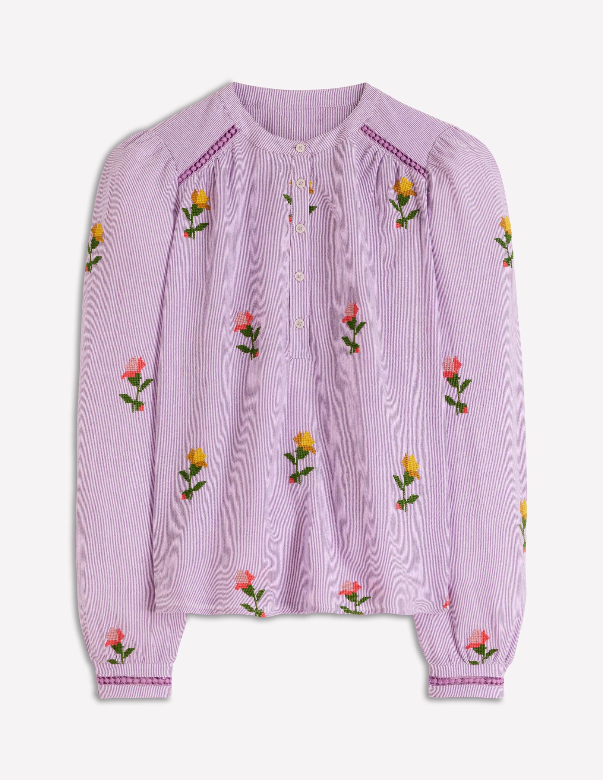 Besticktes Interest-Oberteil mit Besatz-Violett Streifen Stickerei - Image 5