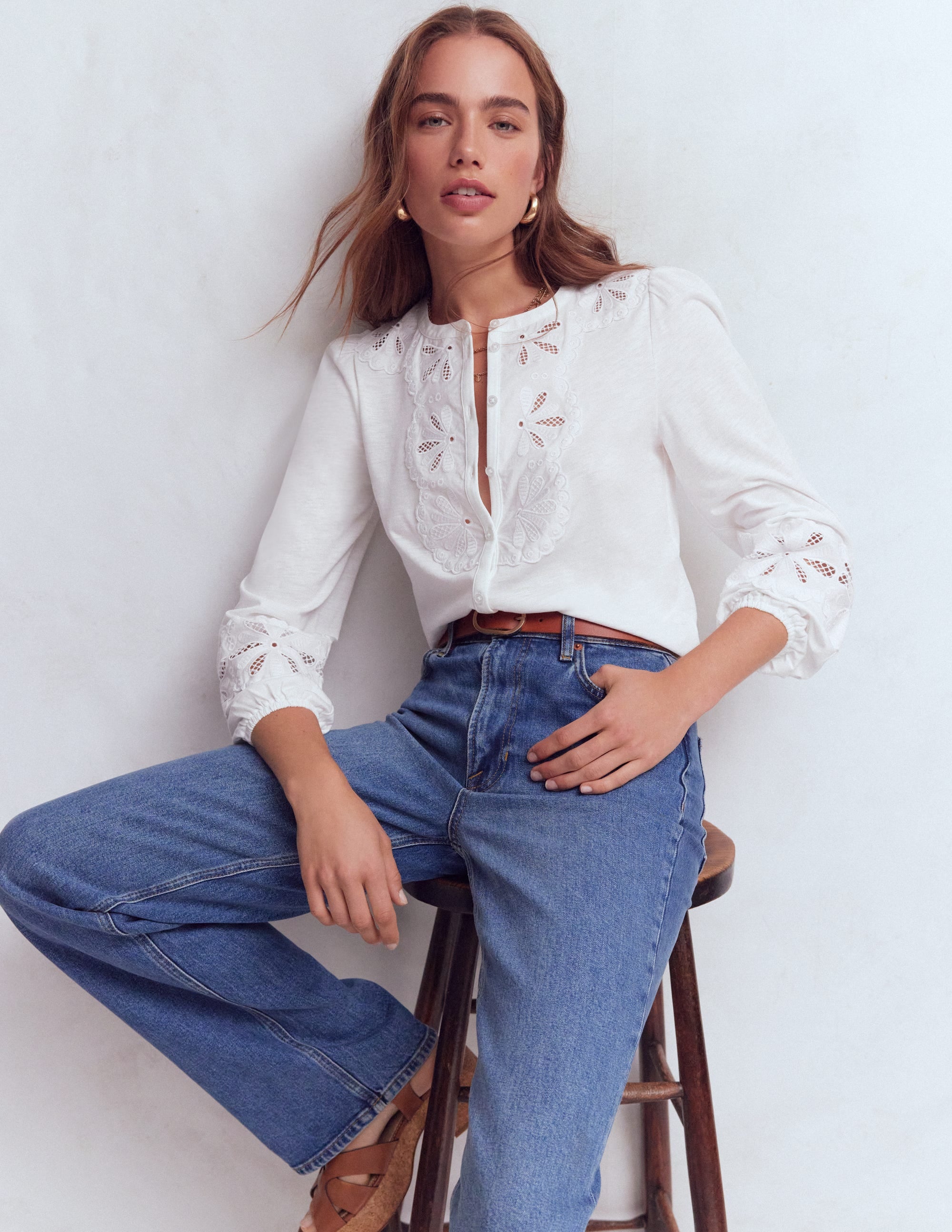 Scallop Cutwork Top-White - Image 1