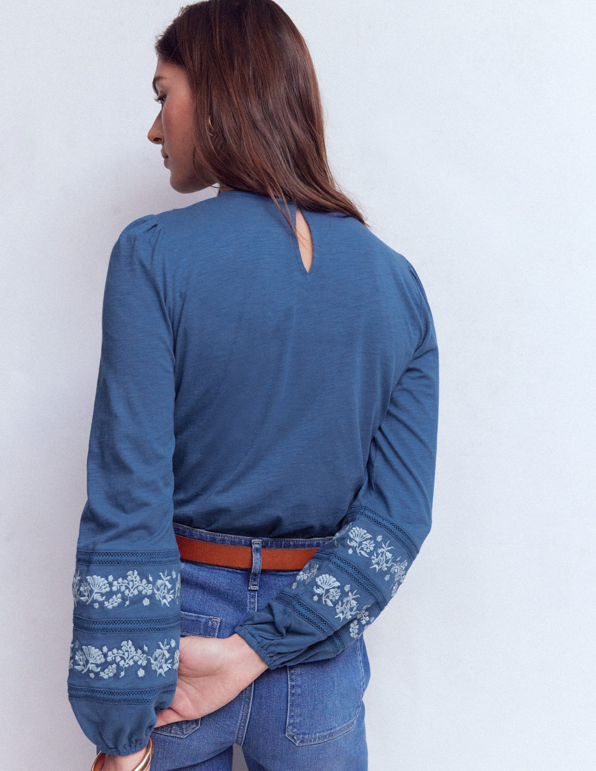 Rosie Besticktes Jersey-Oberteil-Denim-Blau - Image 3