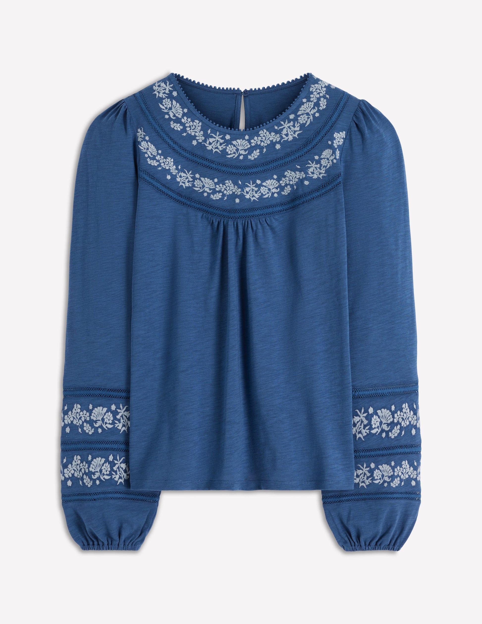 Rosie Besticktes Jersey-Oberteil-Denim-Blau-6
