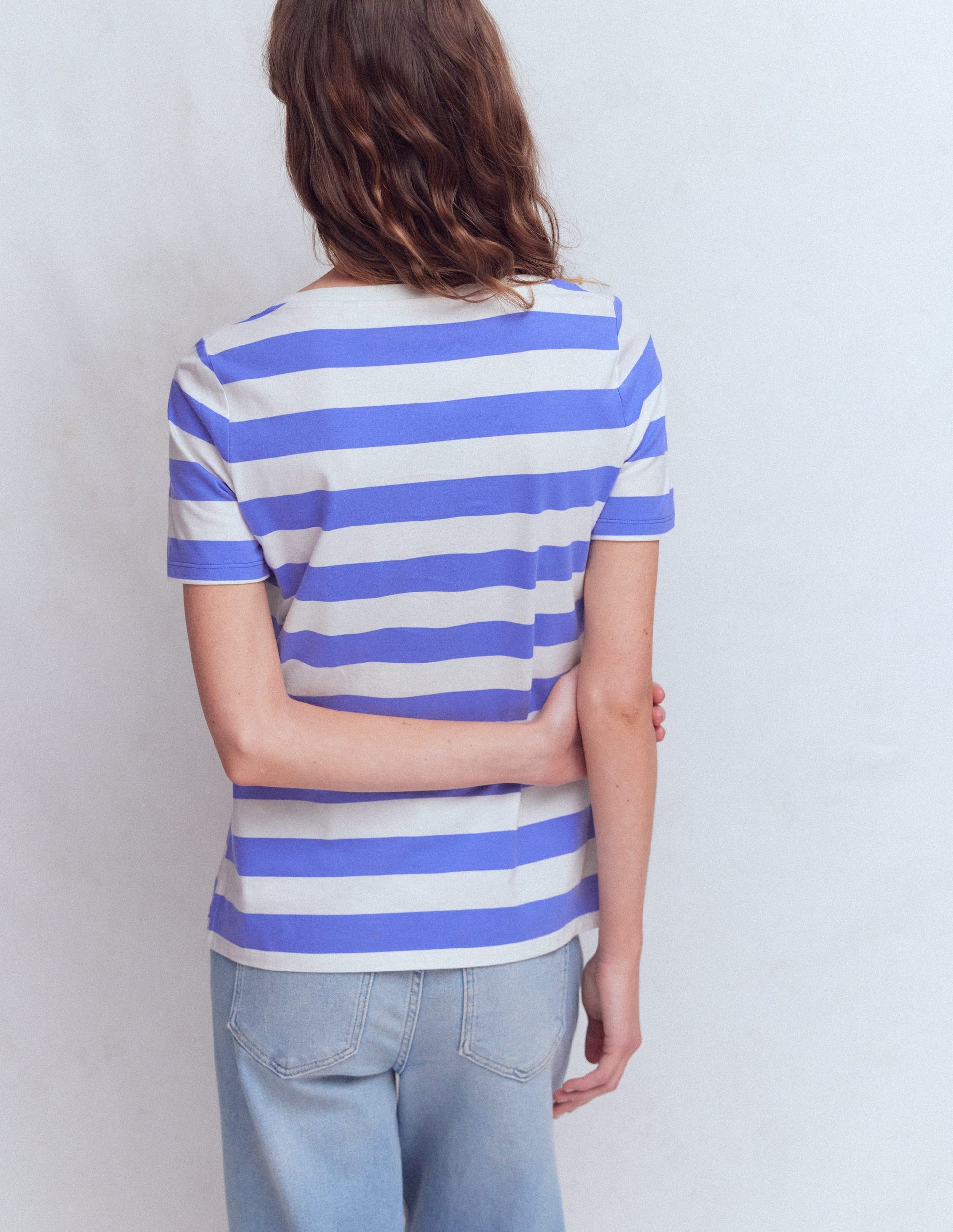 Olivia Kurzärmliges Bretonshirt-Baja-Blau und Naturweiß Streifen-3