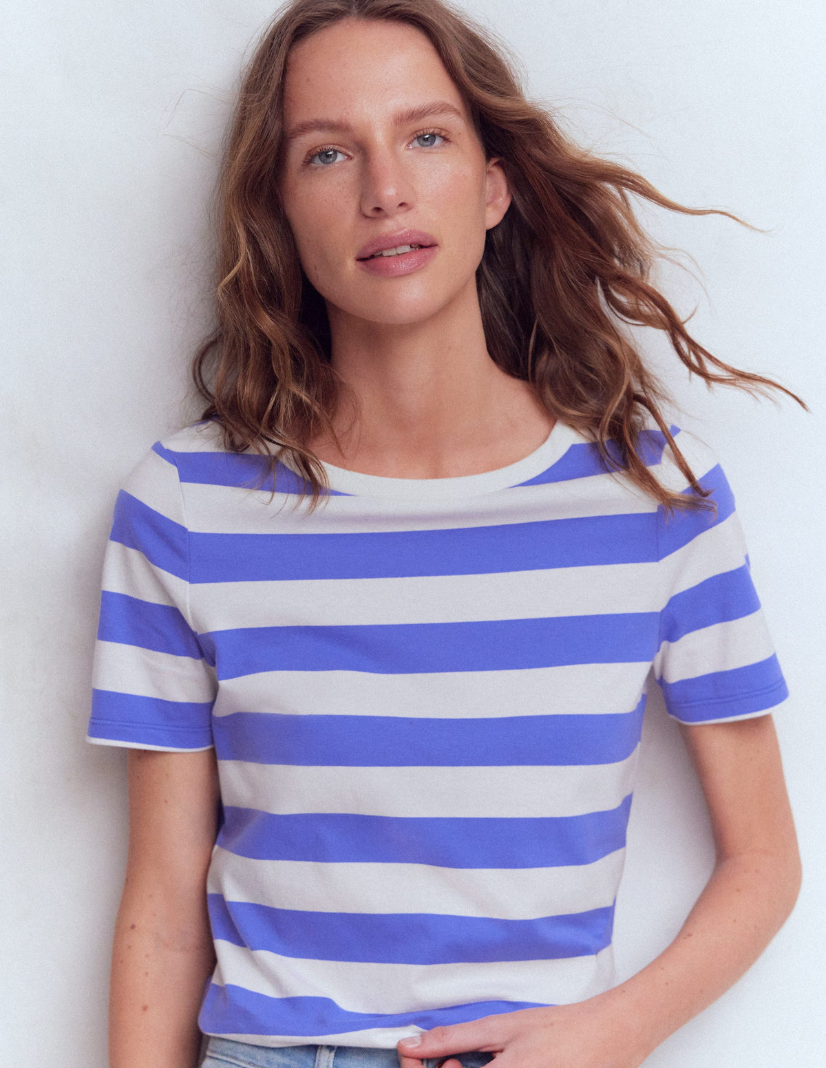 Olivia Kurzärmliges Bretonshirt-Baja-Blau und Naturweiß Streifen - Image 4