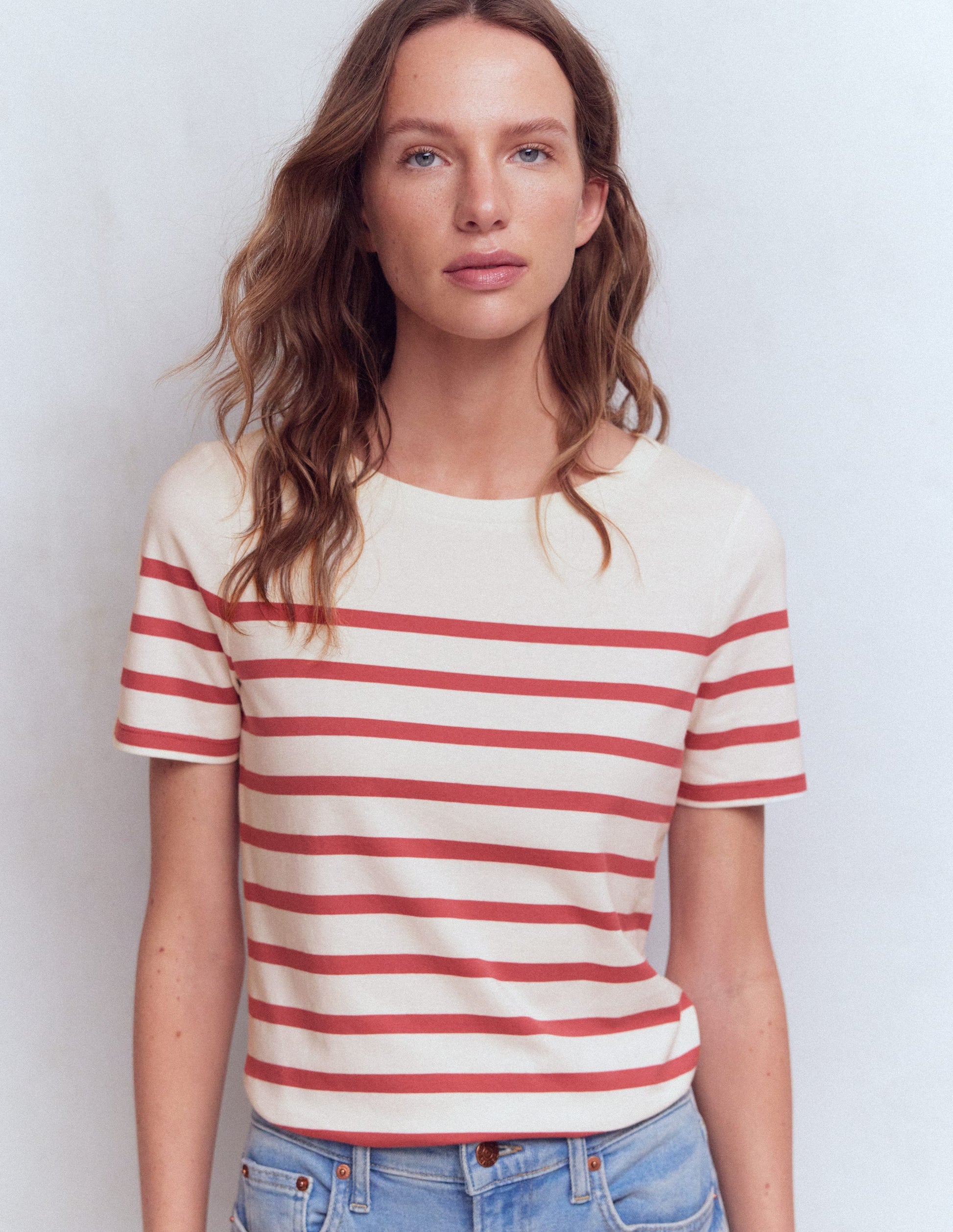 Olivia Kurzärmliges Bretonshirt-Erdiges Rot, Naturweiß Streifen-5