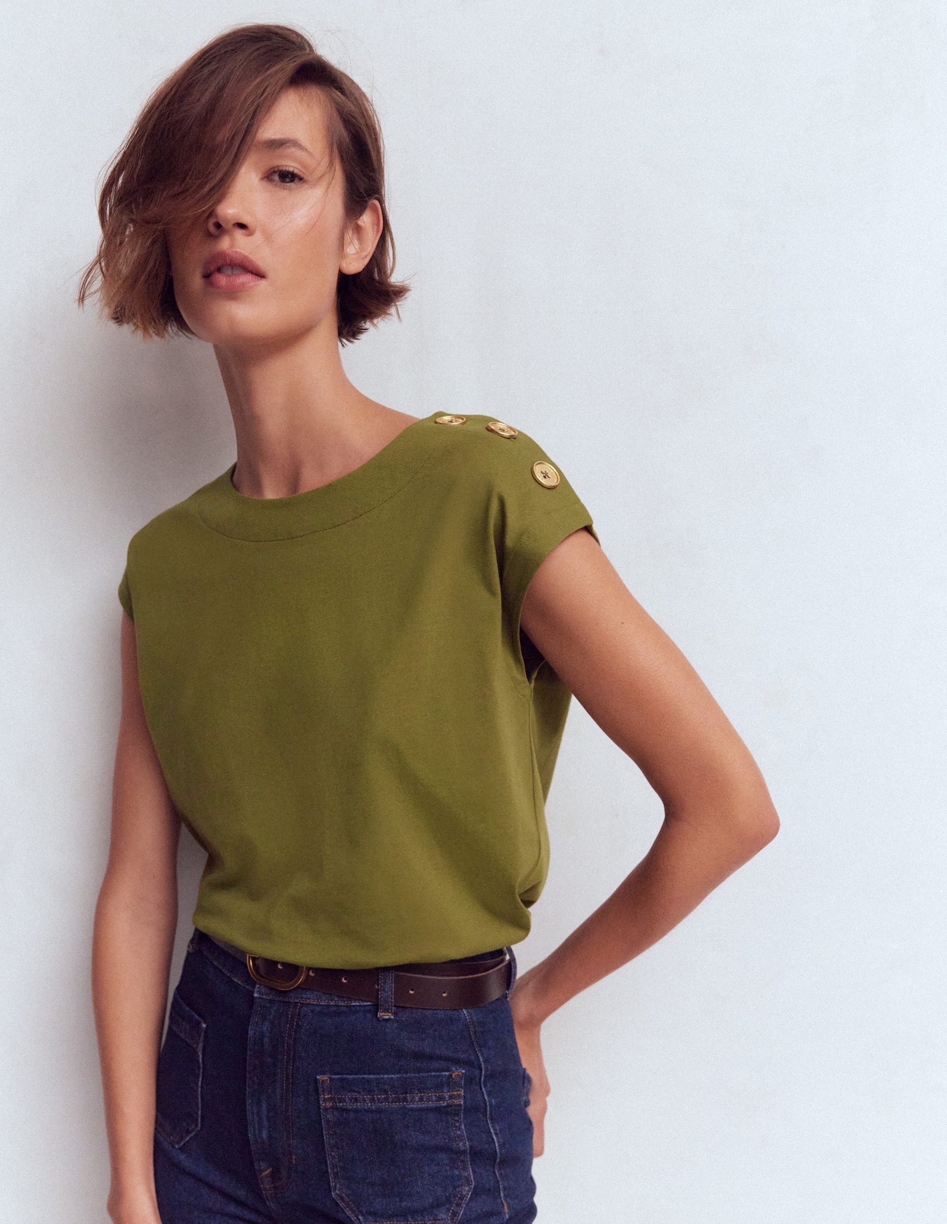 Button Detail T-Shirt-Mayfly-1