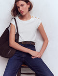 T-Shirt mit Knopfdetail-Weiß