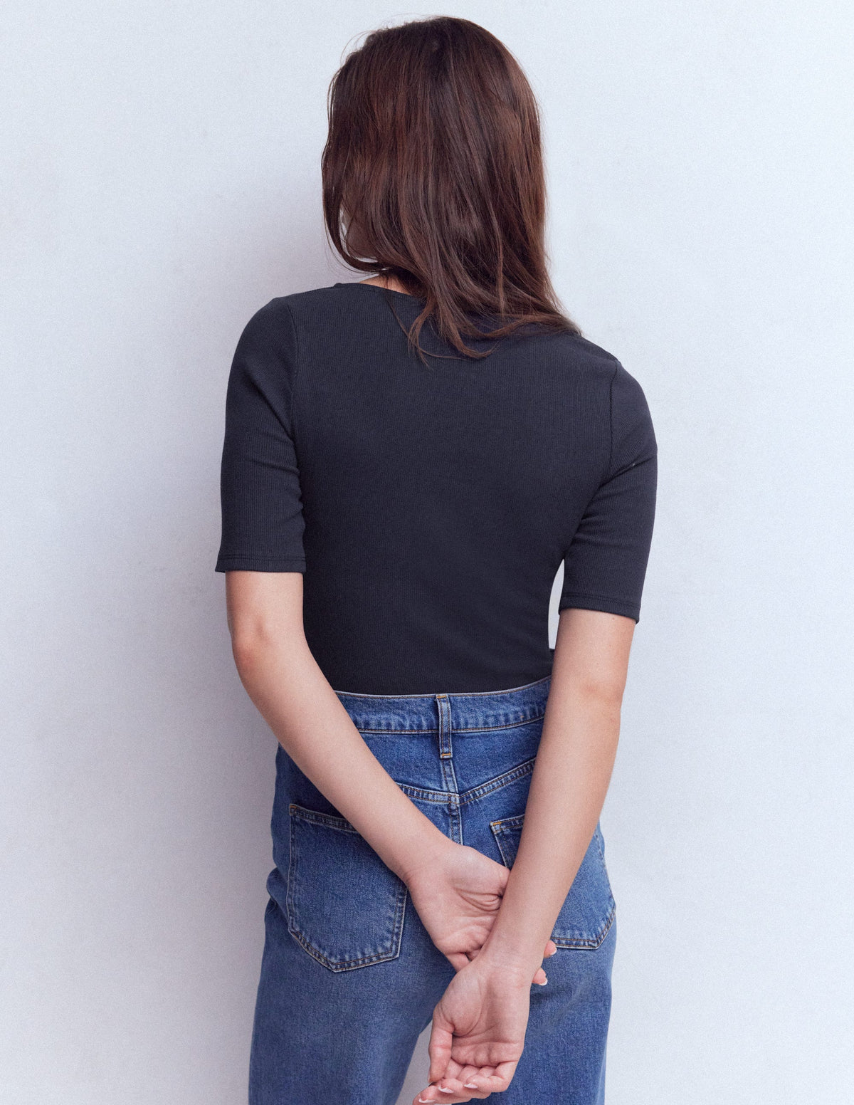 Kurzärmliges Henley-Shirt aus Rippstrick-Marineblau - Image 3