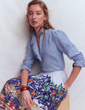Isabel Leinenhemd mit Rüschen-Blauer Faux-Uni