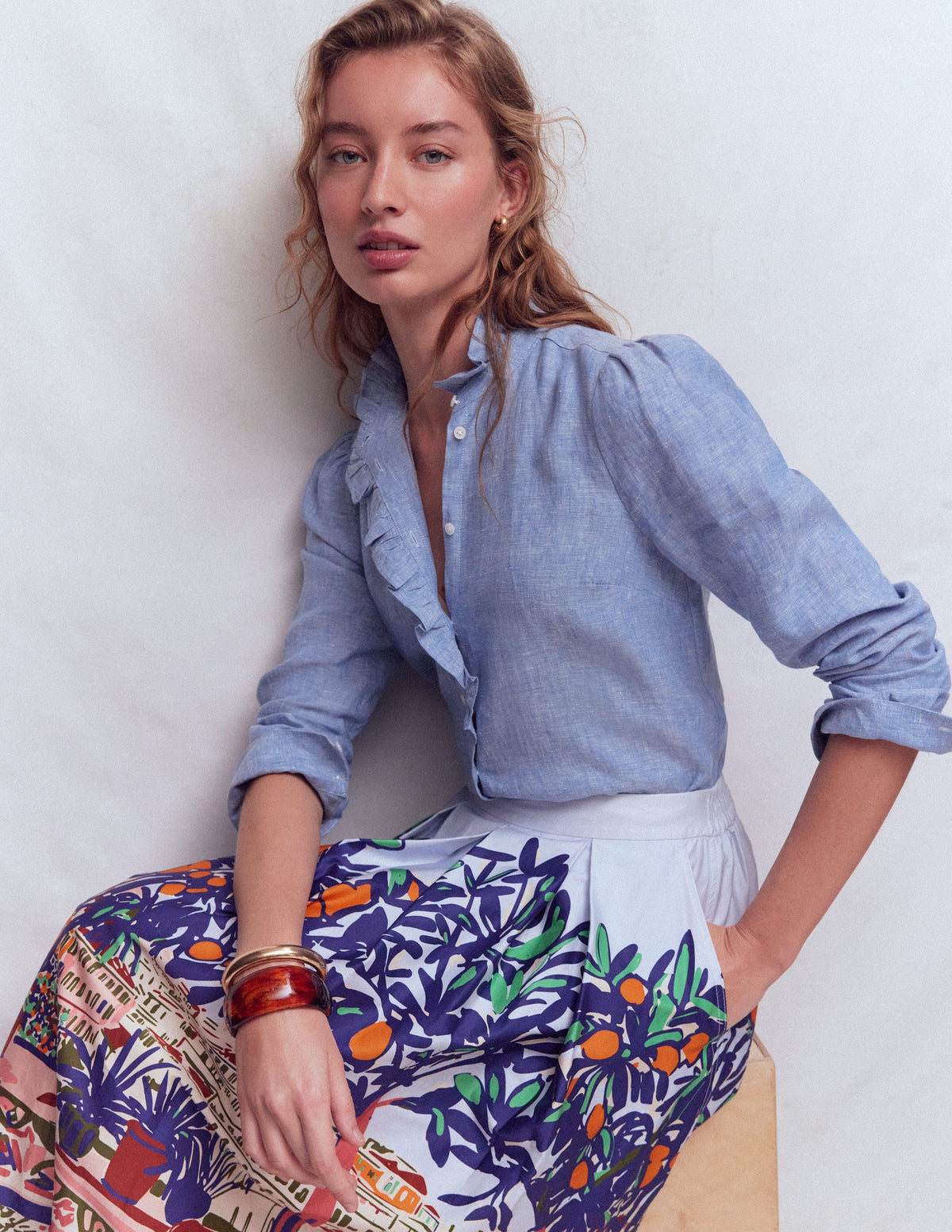 Isabel Leinenhemd mit Rüschen-Blauer Faux-Uni - Image 1