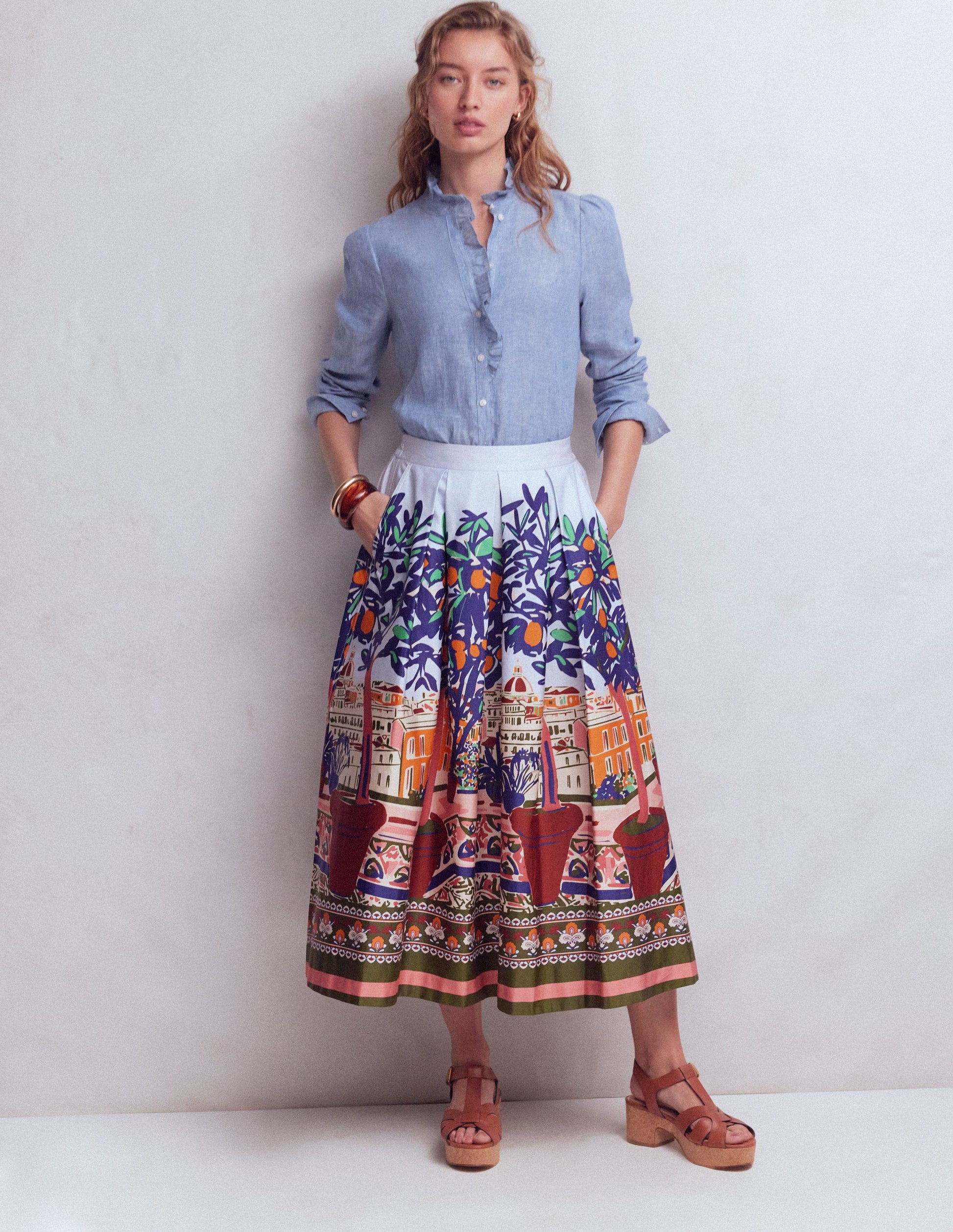 Isabel Leinenhemd mit Rüschen-Blauer Faux-Uni-4