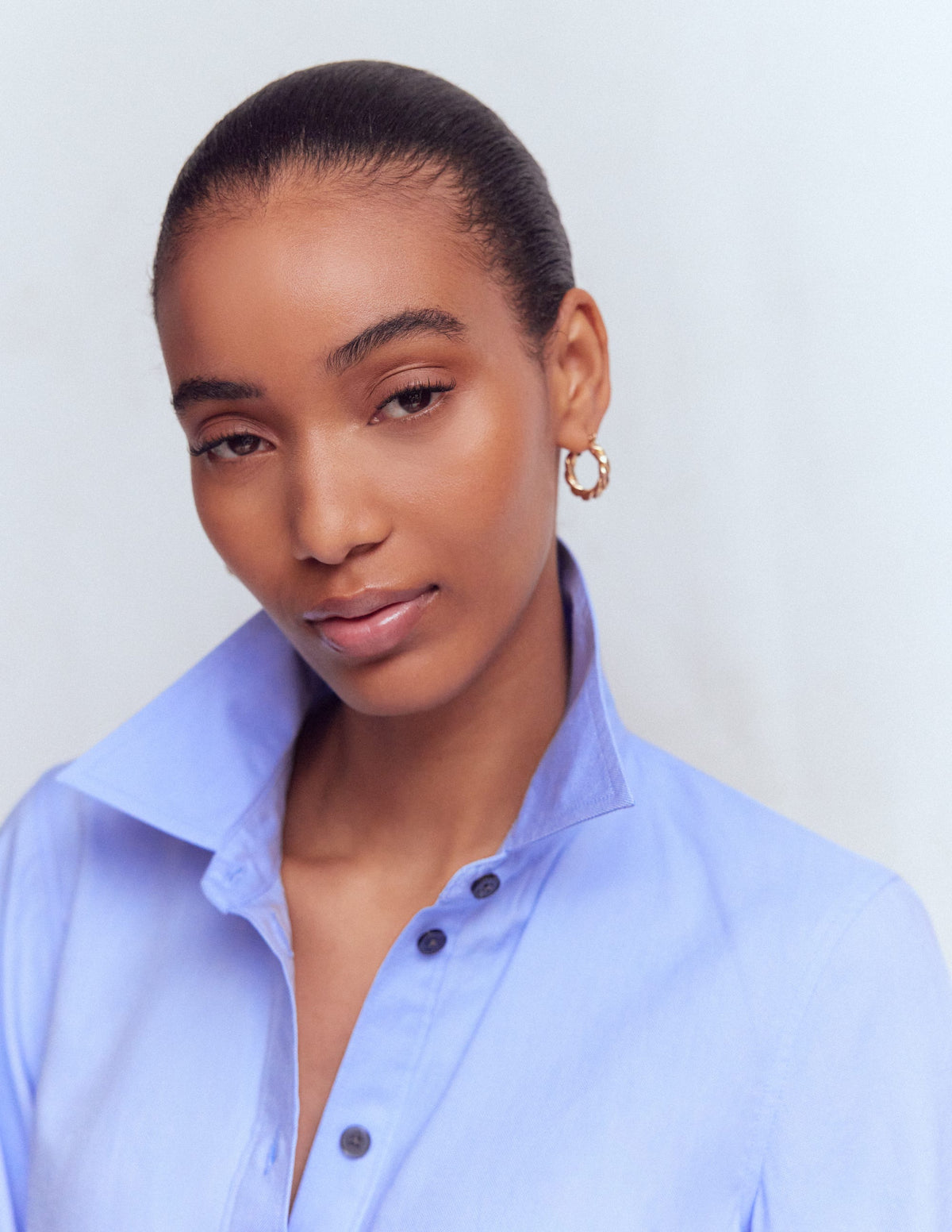 Puff Sleeve Oxford Shirt-French Blue-2