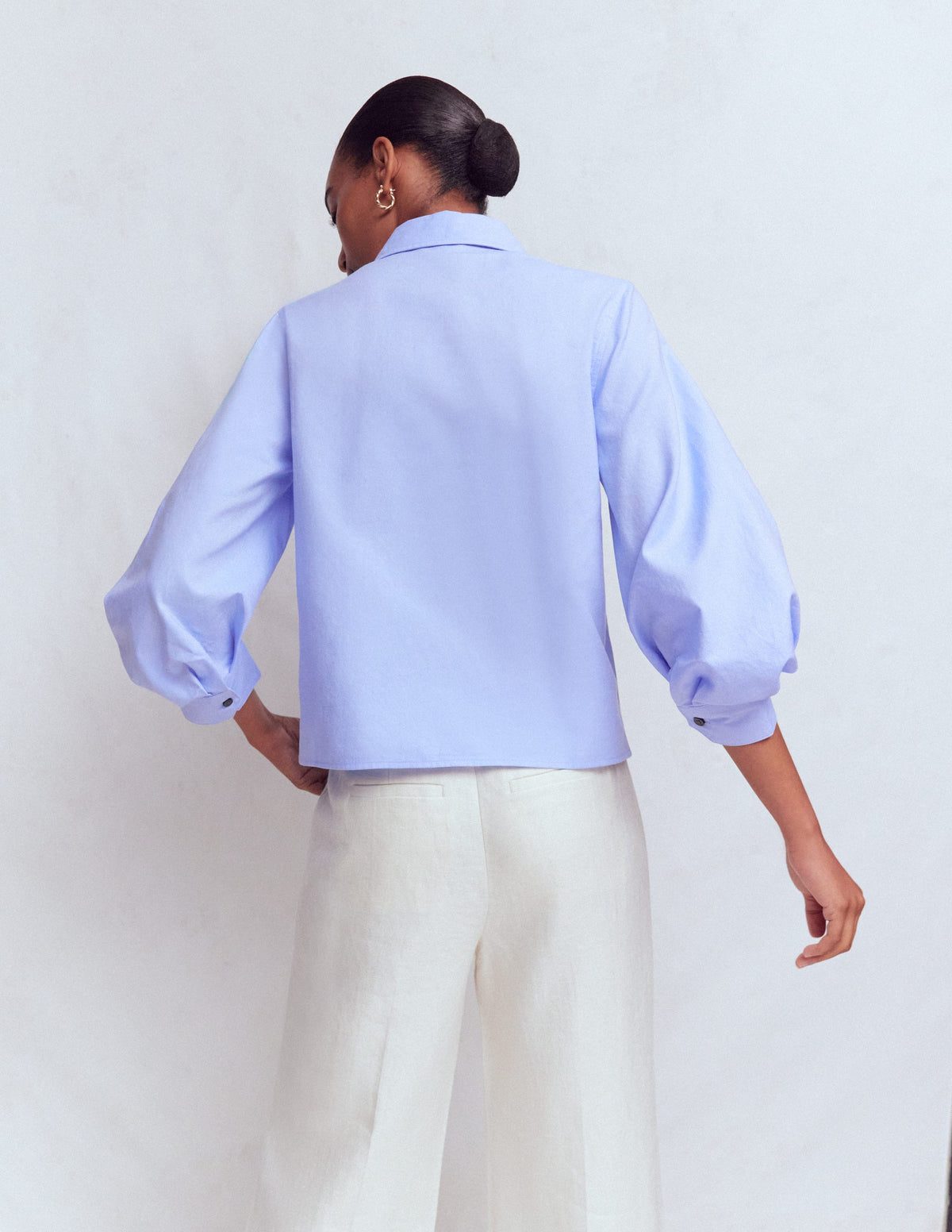 Puff Sleeve Oxford Shirt-French Blue - Image 3
