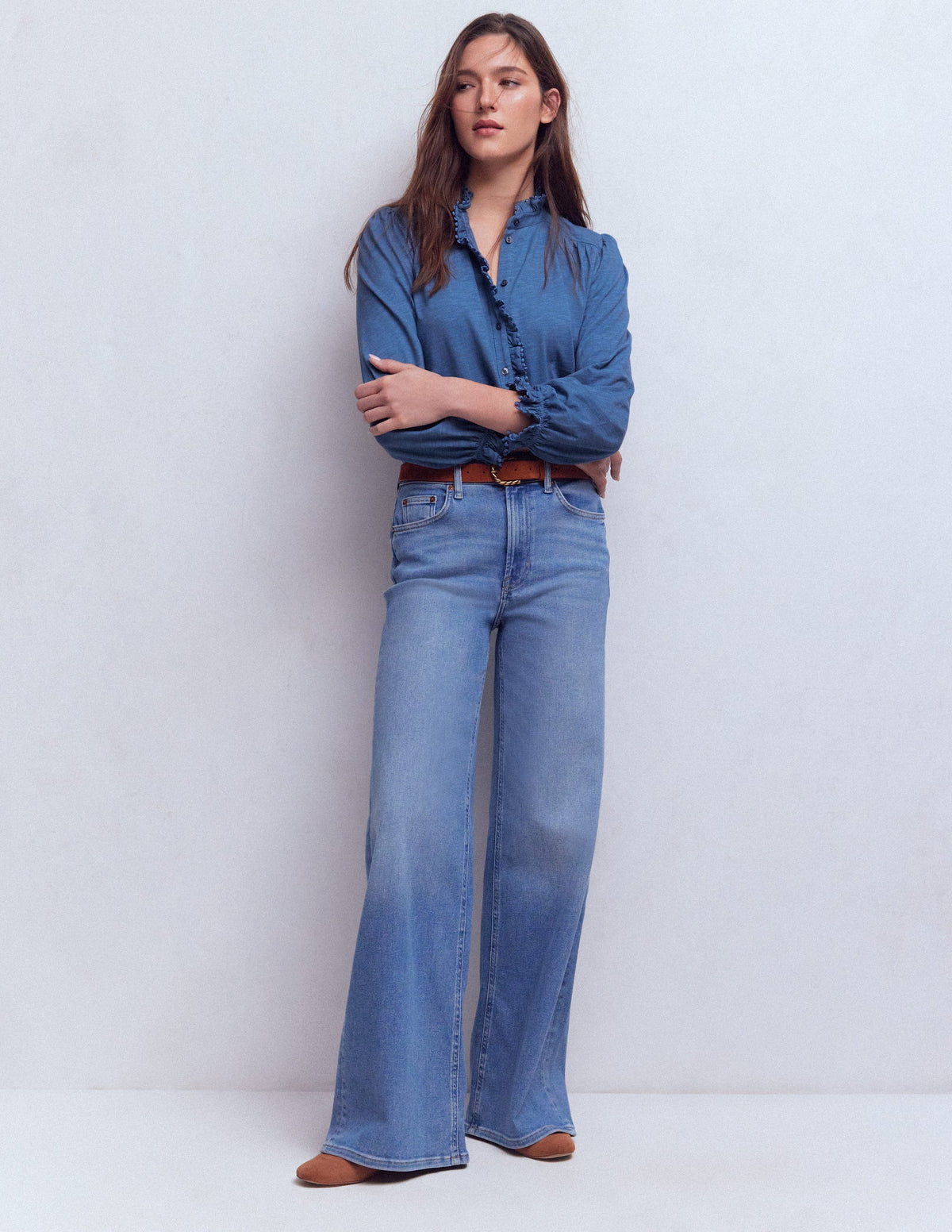 Emily Rüschenhemd mit Bommelbesatz-Denim-Blau - Image 4