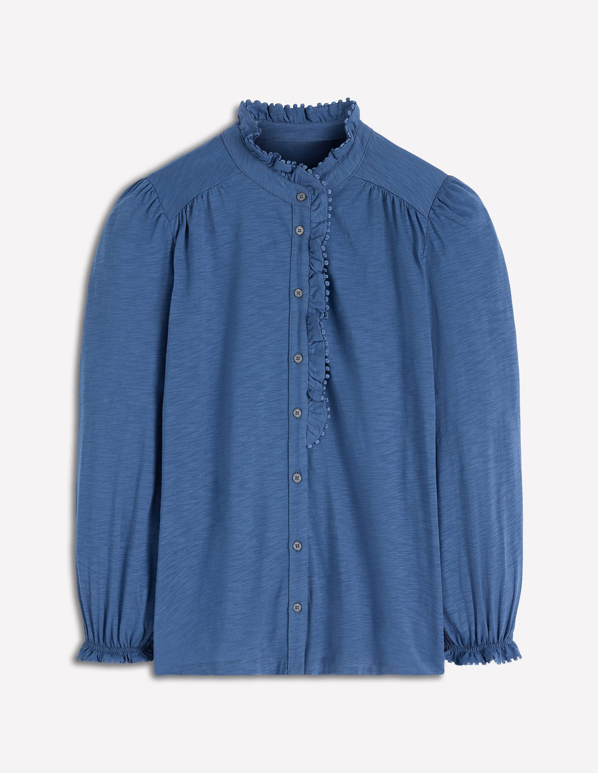 Emily Rüschenhemd mit Bommelbesatz-Denim-Blau-5