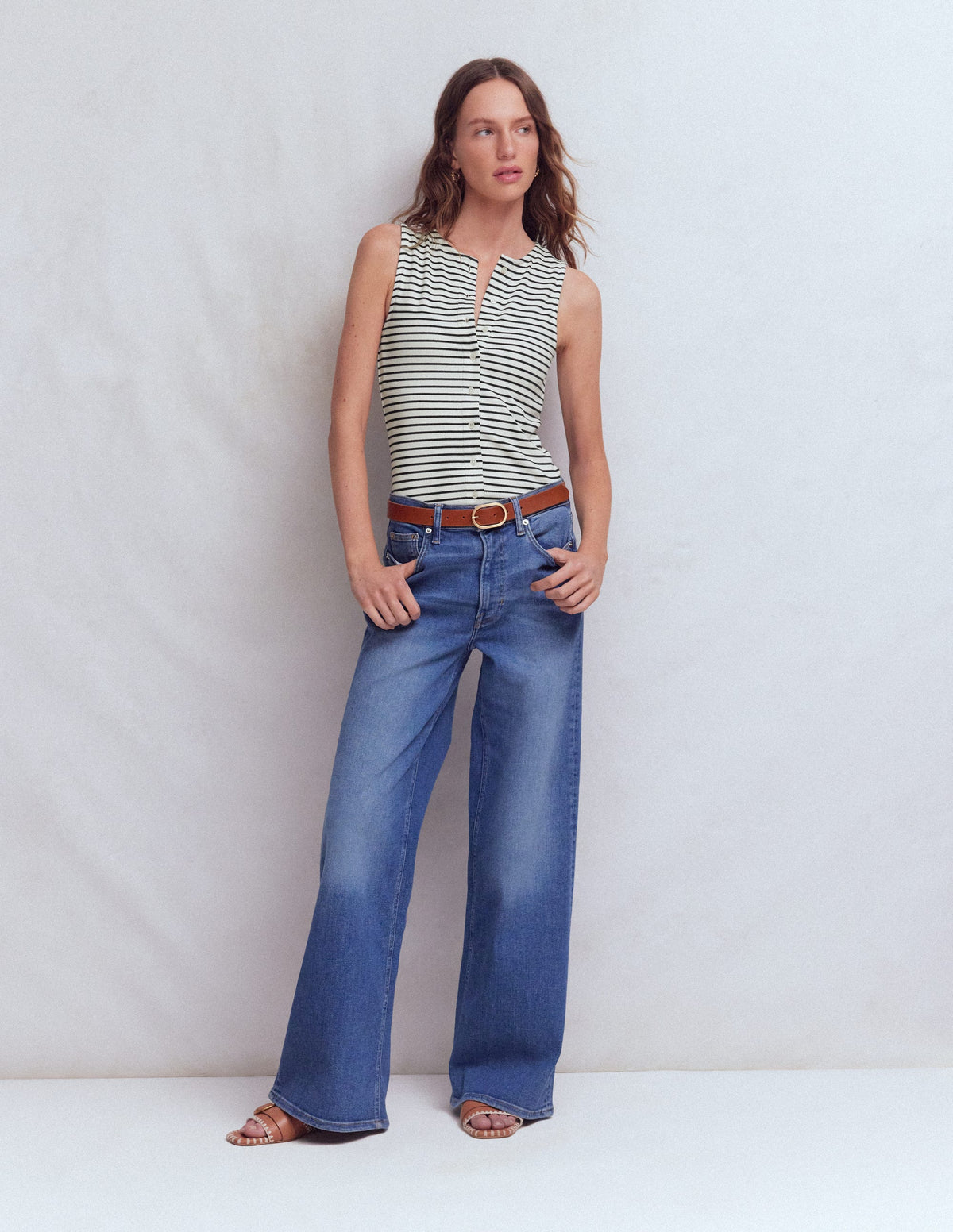 Evie Rippstrick-Top mit durchgehender Knopfleiste-Naturweiß/Navy, Gestreift - Image 4