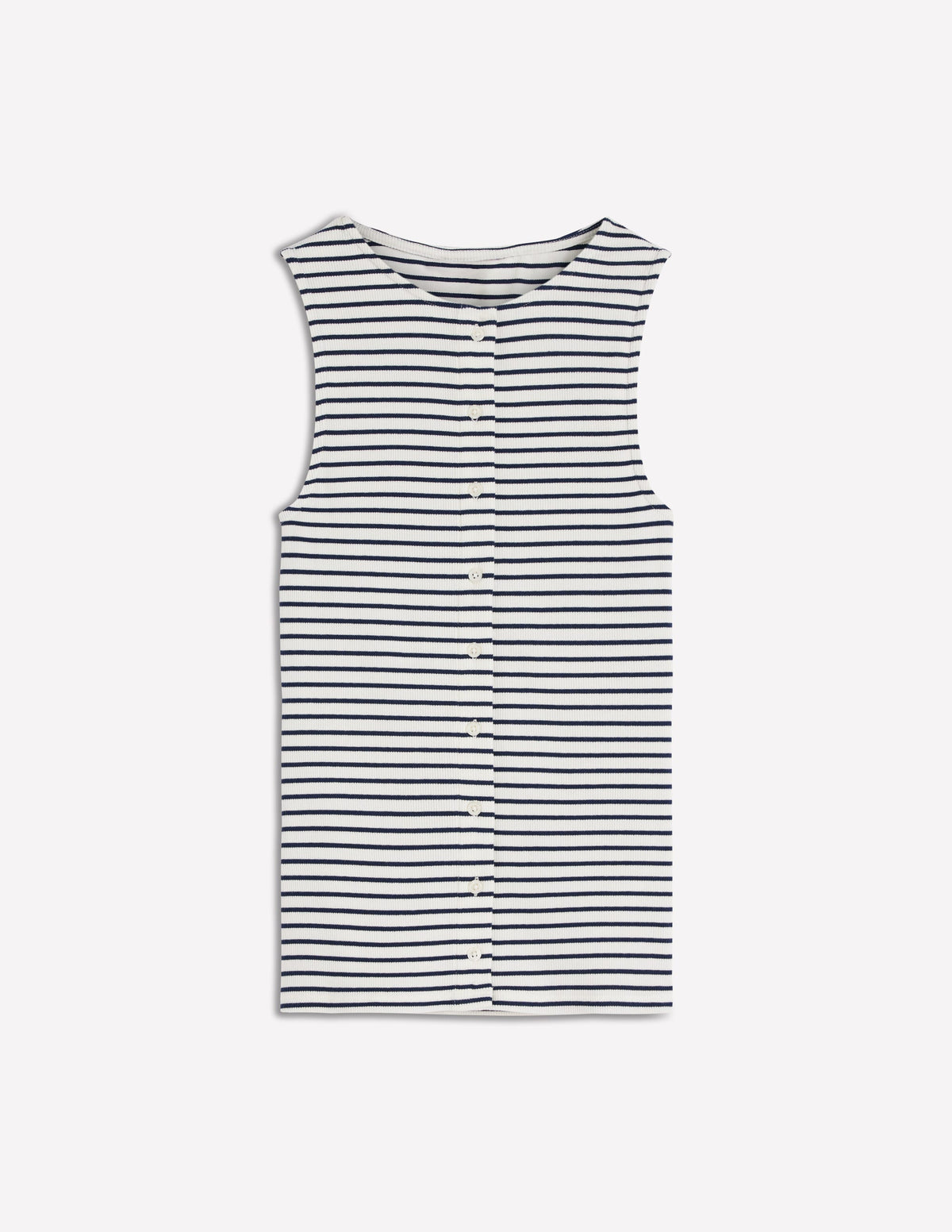 Evie Rippstrick-Top mit durchgehender Knopfleiste-Naturweiß/Navy, Gestreift - Image 6