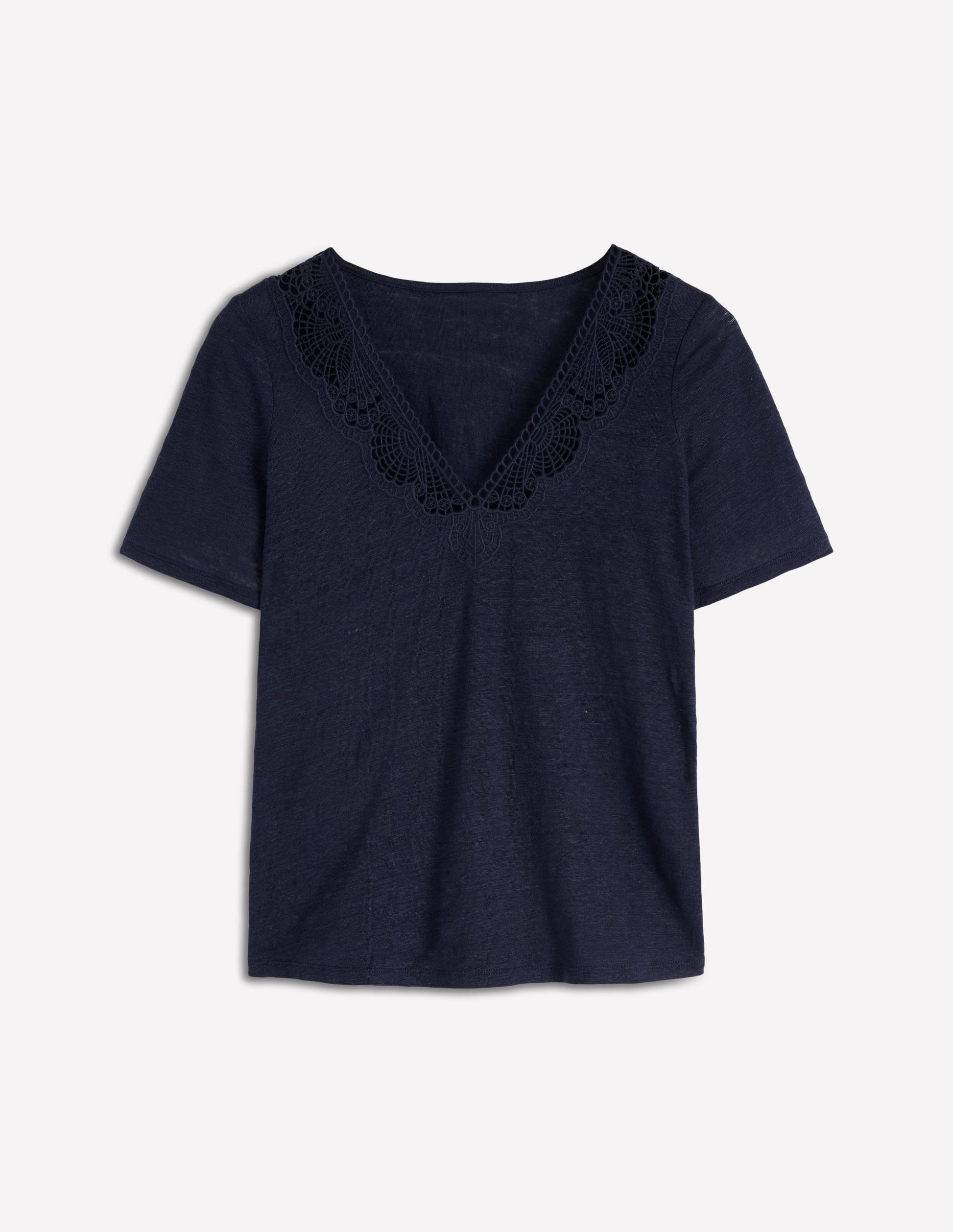 Tara T-Shirt aus Leinen mit Spitzenbesatz-Blazer-Marineblau-5