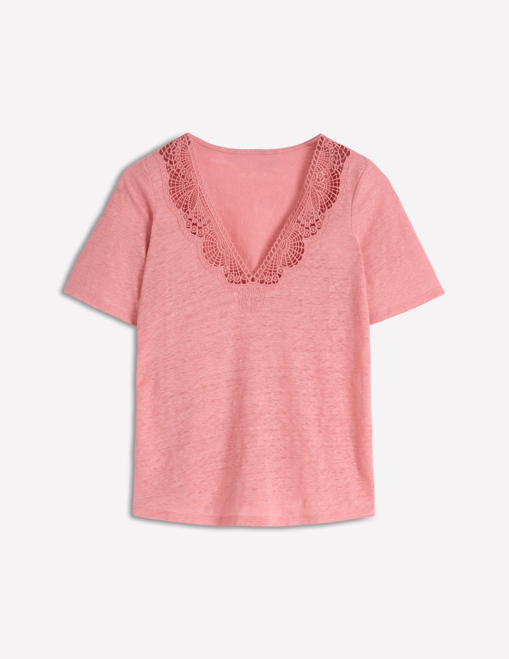 Tara T-Shirt aus Leinen mit Spitzenbesatz-Mandelblütenrosa-4