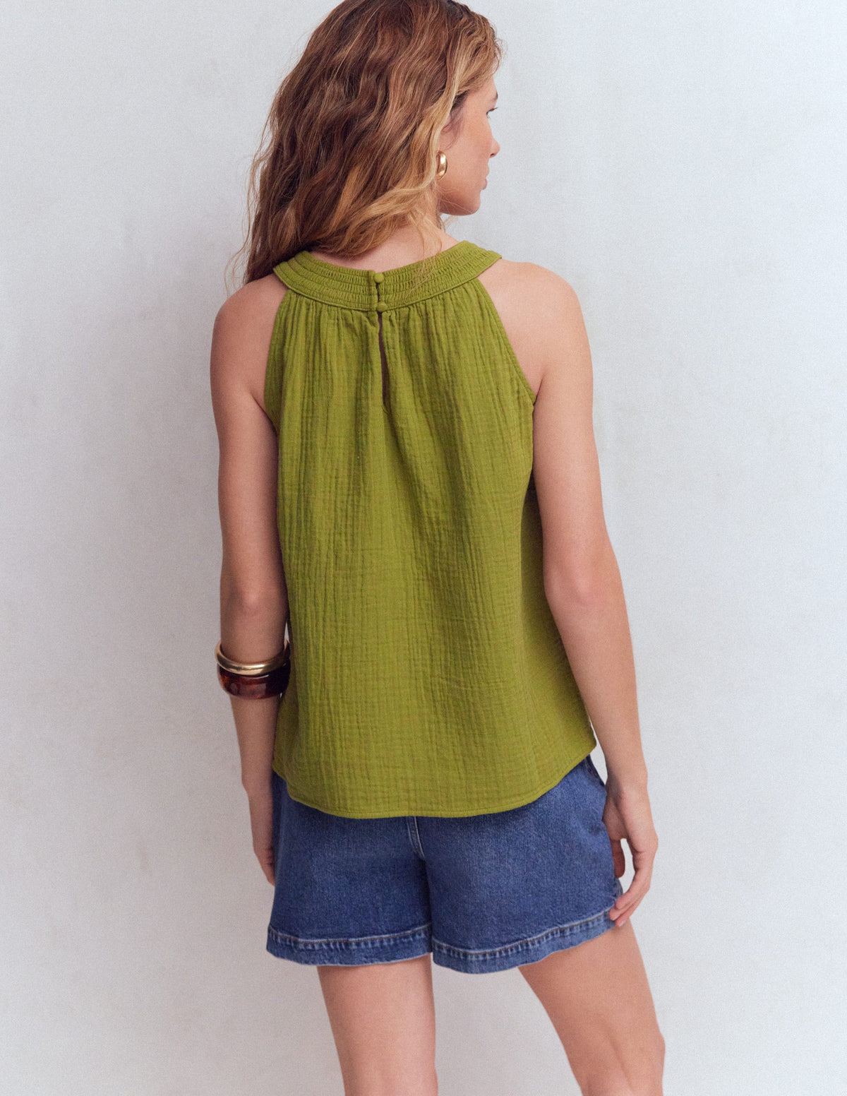 Doppeltuch-Oberteil mit Neckholder-Waldgrün - Image 3