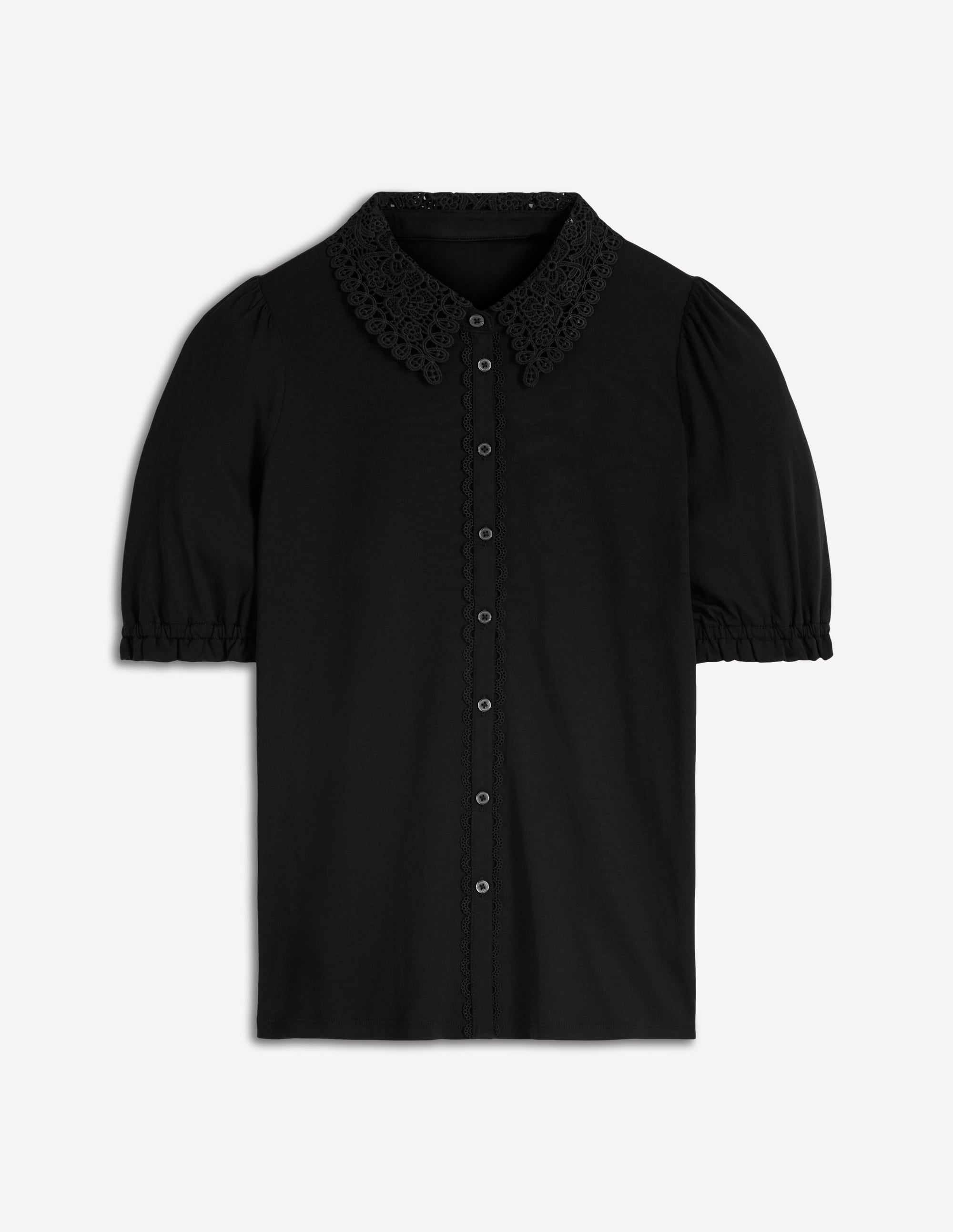Nessa Bluse mit Lochstickerei am Kragen-Schwarz - Image 4