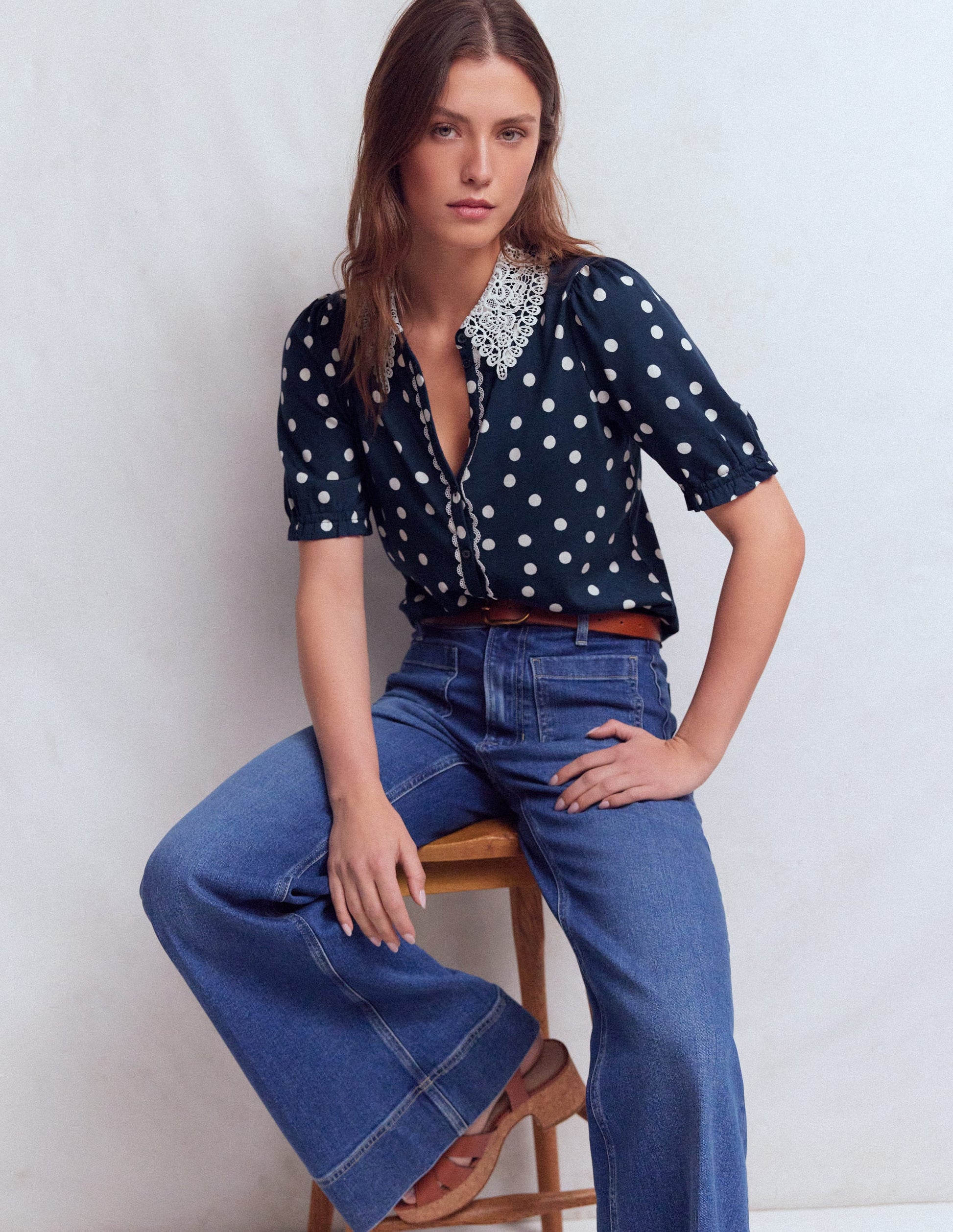 Nessa Broderie Collar Blouse-Painted Dot Spaced-4
