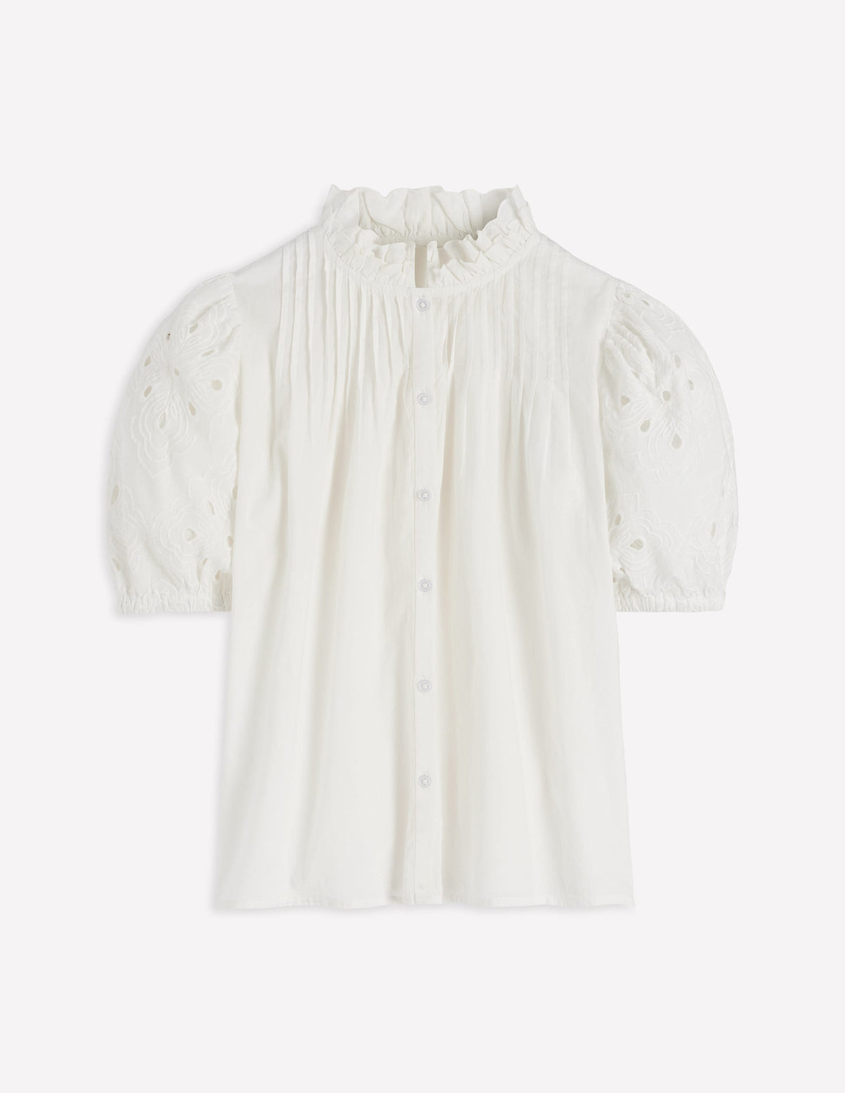 Oberteil mit Cutwork und Puffärmeln-Weiß-5