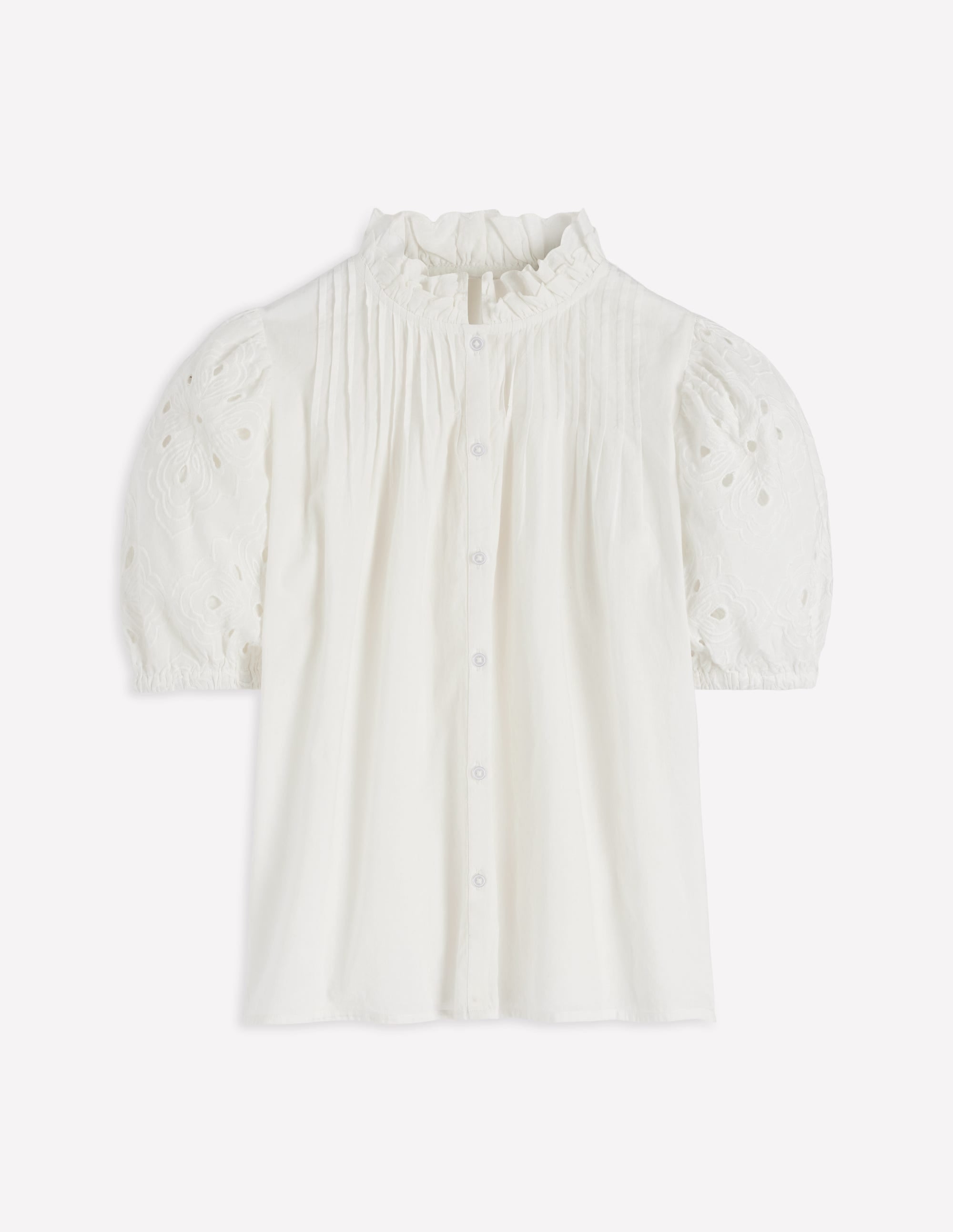 Oberteil mit Cutwork und Puffärmeln-Weiß - Image 5