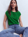 Willow T-Shirt mit Lochstickerei-Frisches Grün