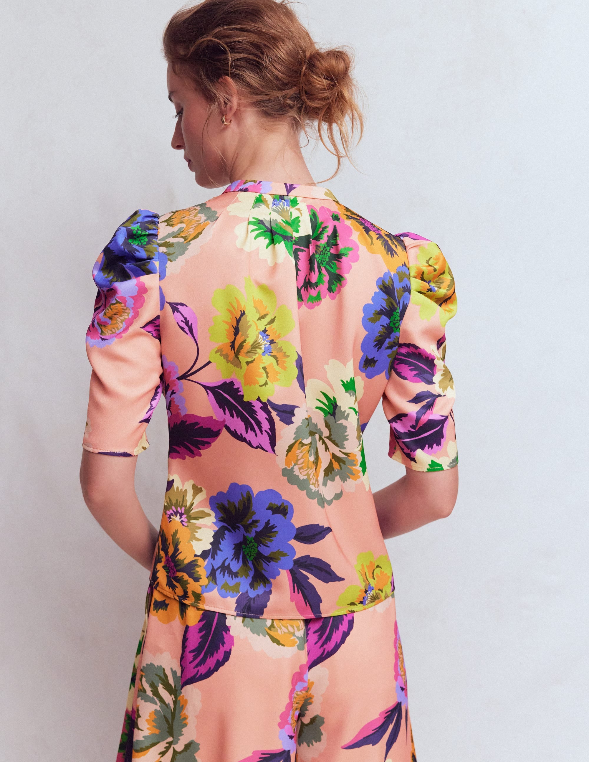 Pleated Mutton Sleeve Top-Multi, Opulent Blossom - Image 3