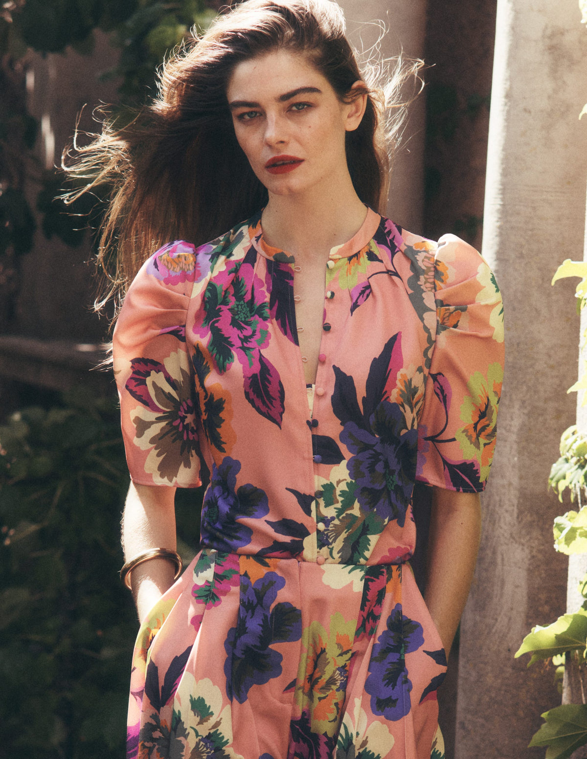 Pleated Mutton Sleeve Top-Multi, Opulent Blossom-6