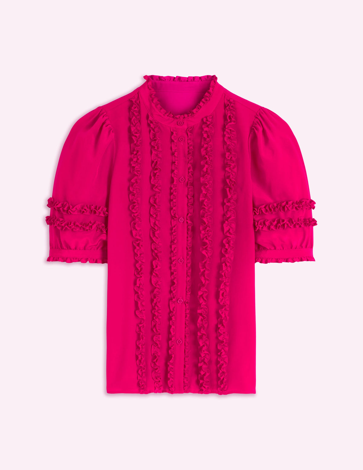 Kurzärmliges Oberteil aus Seide mit Rüschen-Kräftiges Rosa-7