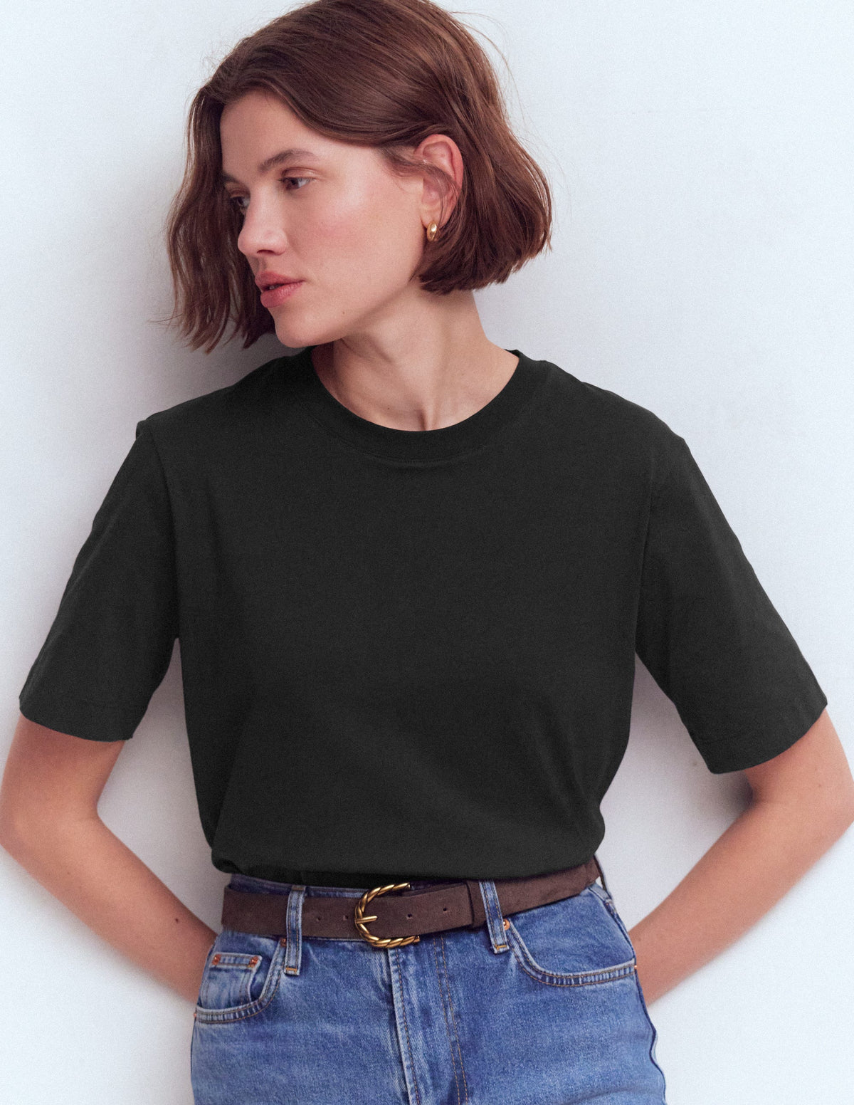 Lockeres Baumwoll-T-Shirt-Schwarz - Image 2
