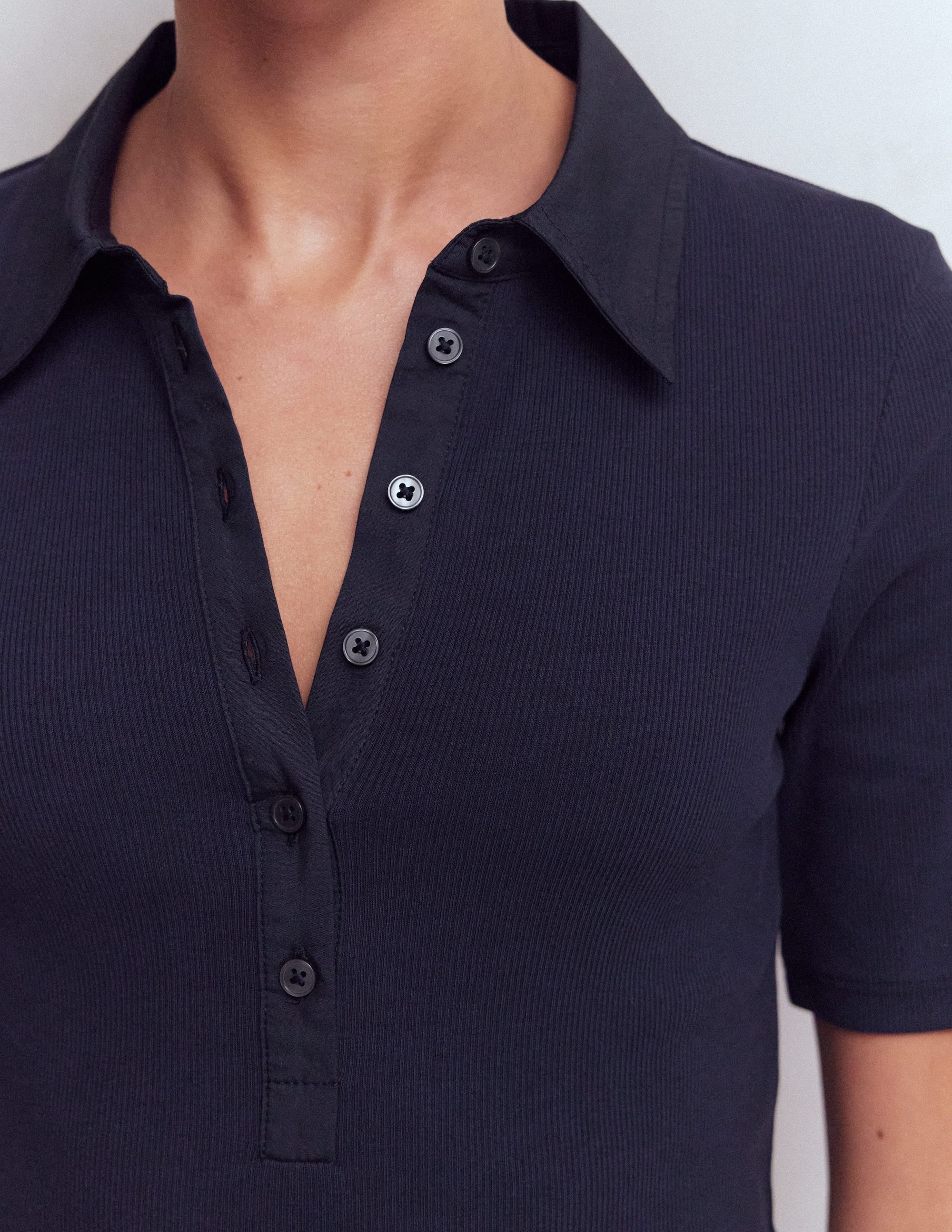 Geripptes Henley-Shirt mit Kragen-Marineblau - Image 2