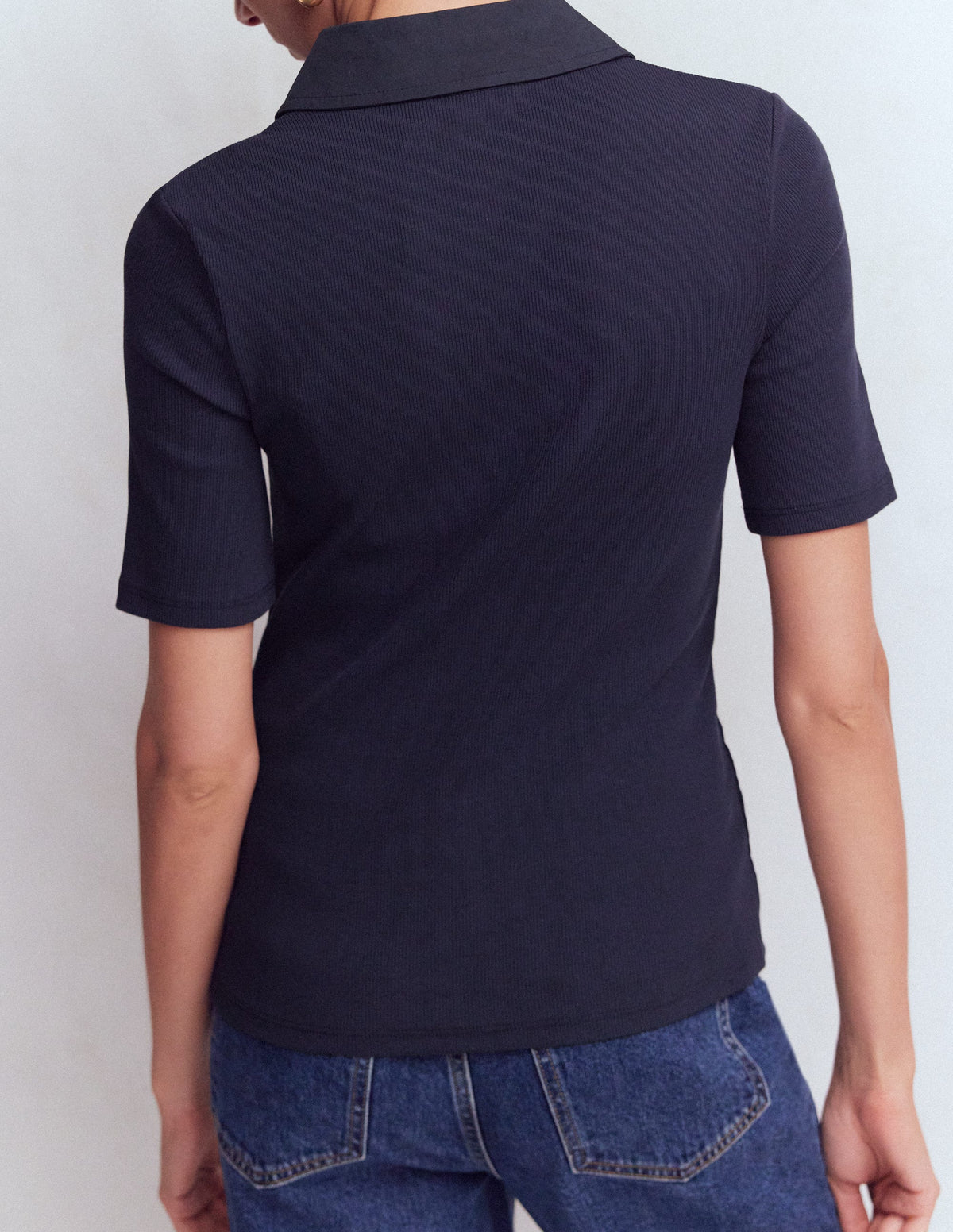 Geripptes Henley-Shirt mit Kragen-Marineblau-3