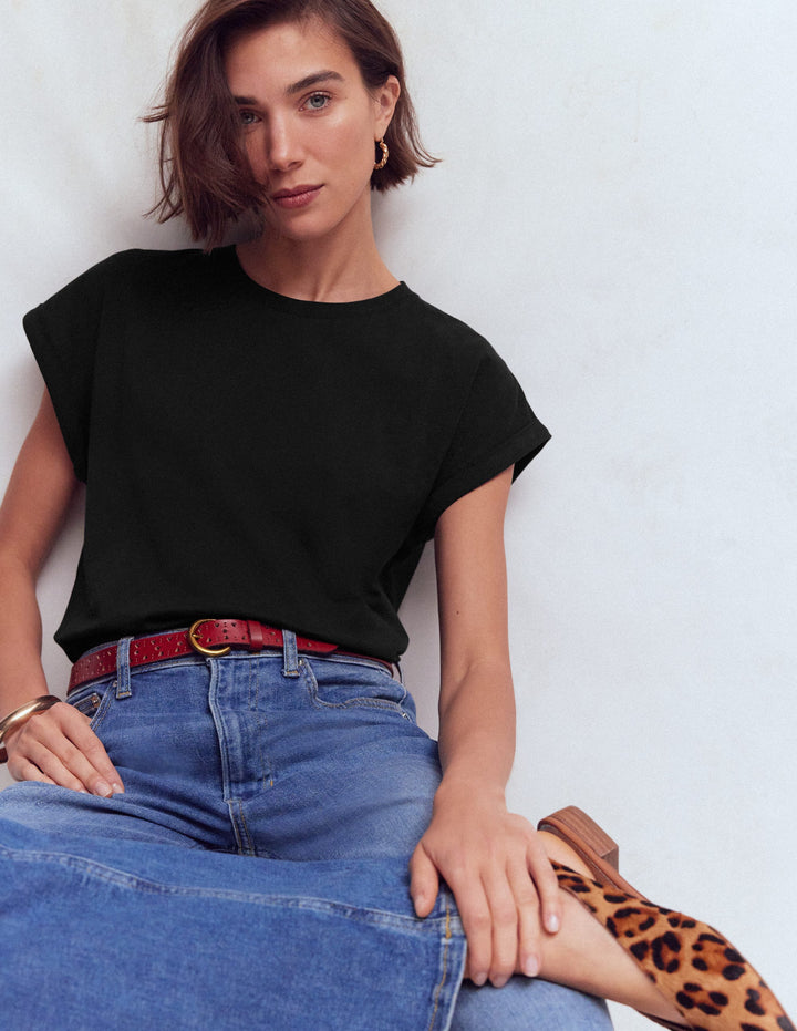 T-Shirt mit Umschlag-Schwarz