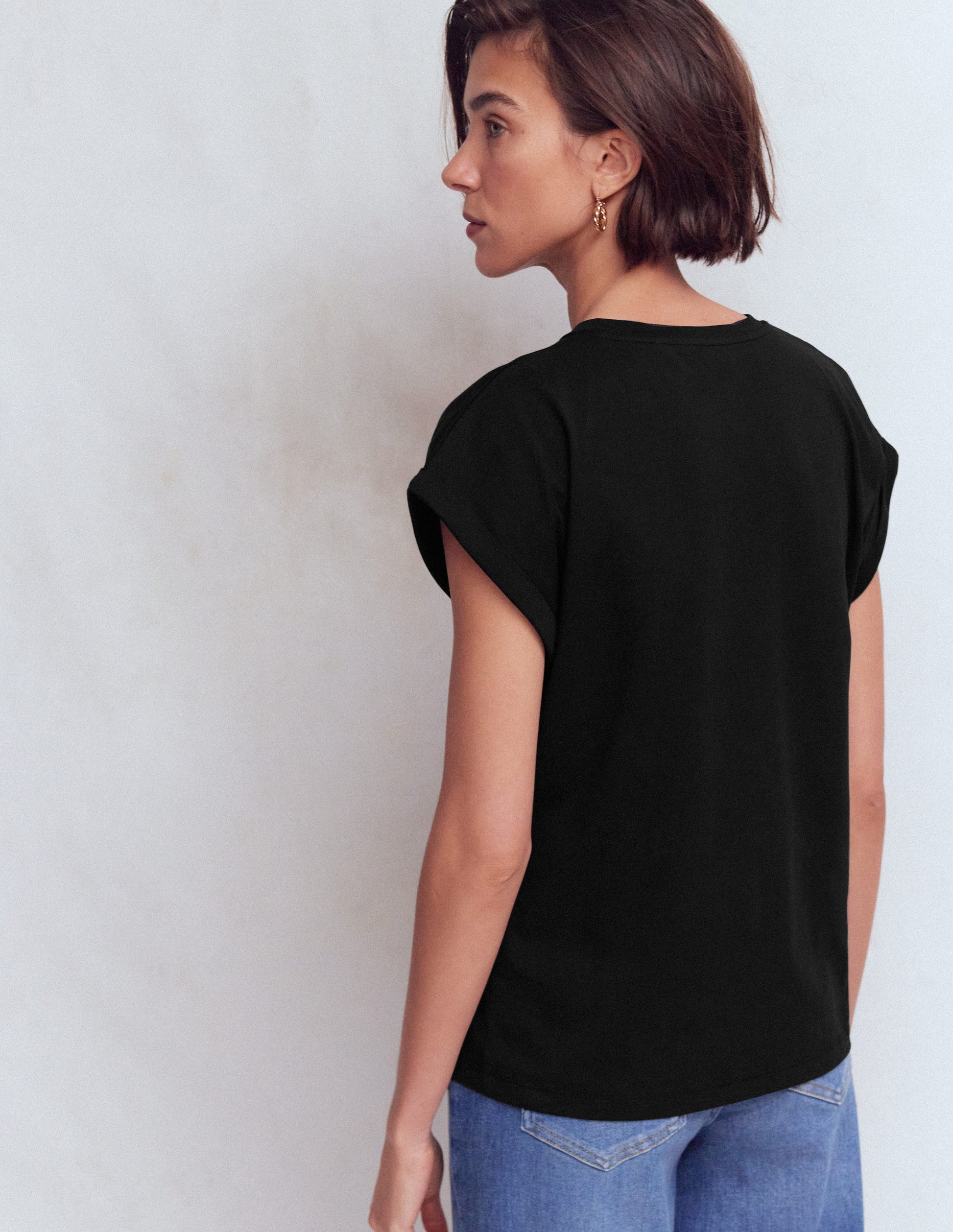T-shirt à manches retroussées-Noir-3