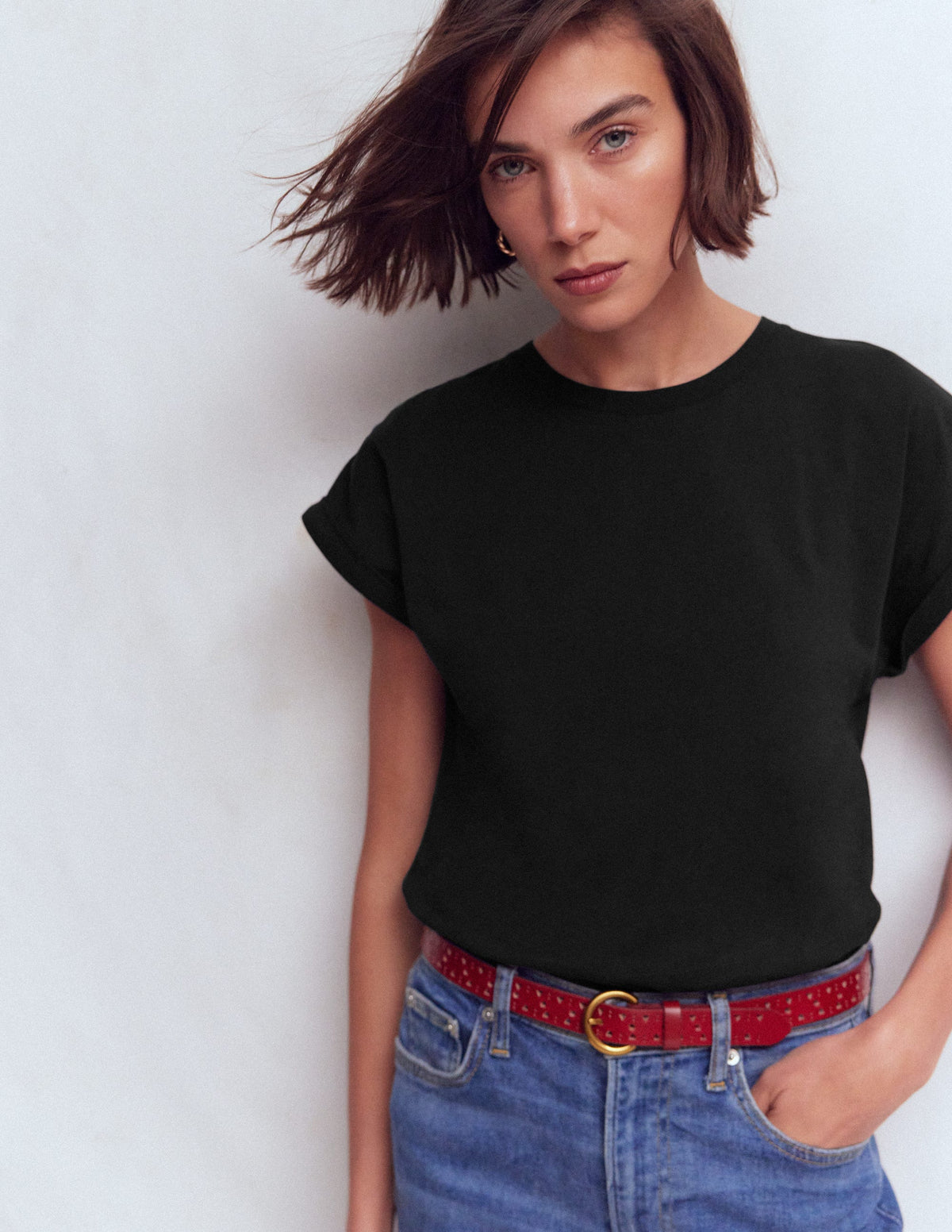 T-shirt à manches retroussées-Noir-4