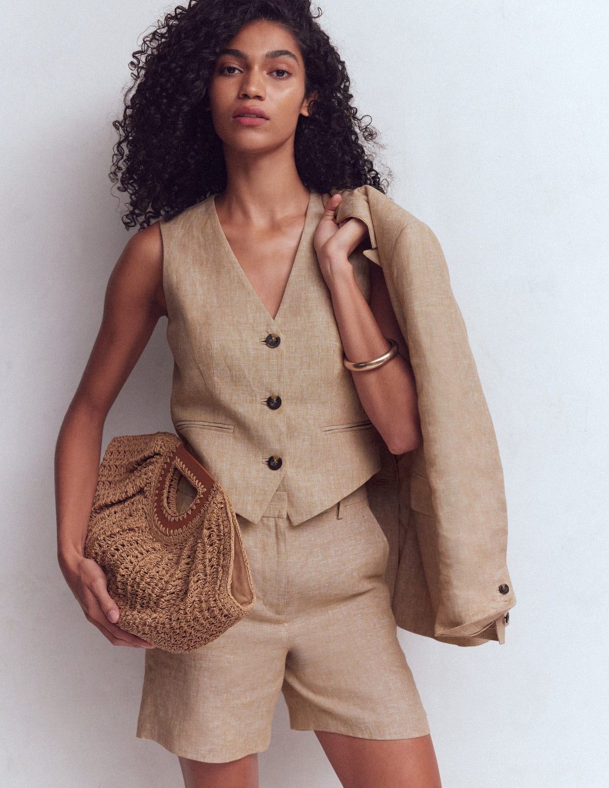 Gilet de costume col V en lin-Amphore, chambray - Image 1
